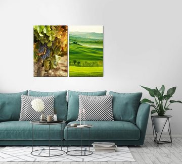 Sinus Art Leinwandbild 2 Bilder je 60x90cm Toskana Italien Weintrauben Weinreben Mediterran Hügel Natur