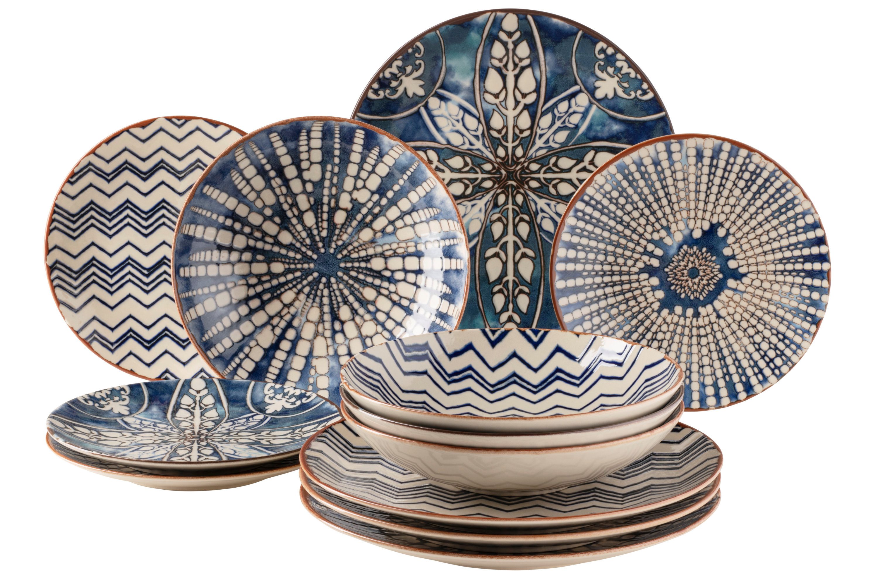 MÄSER Tafelservice IBERICO BLUE, Geschirr-Set, Steinzeug (12-tlg), 4 Personen, Steinzeug, Teller Set
