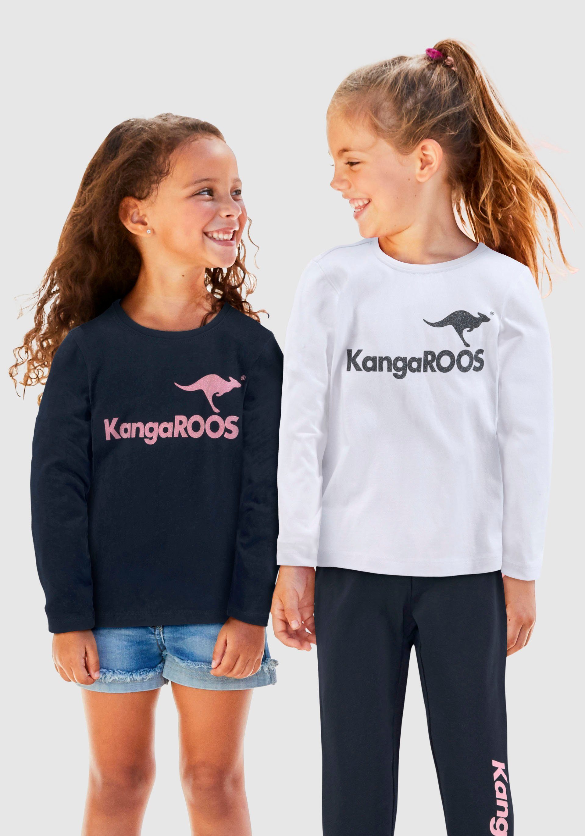 KangaROOS Glitzerdruck (Packung, mit 2-tlg) Langarmshirt