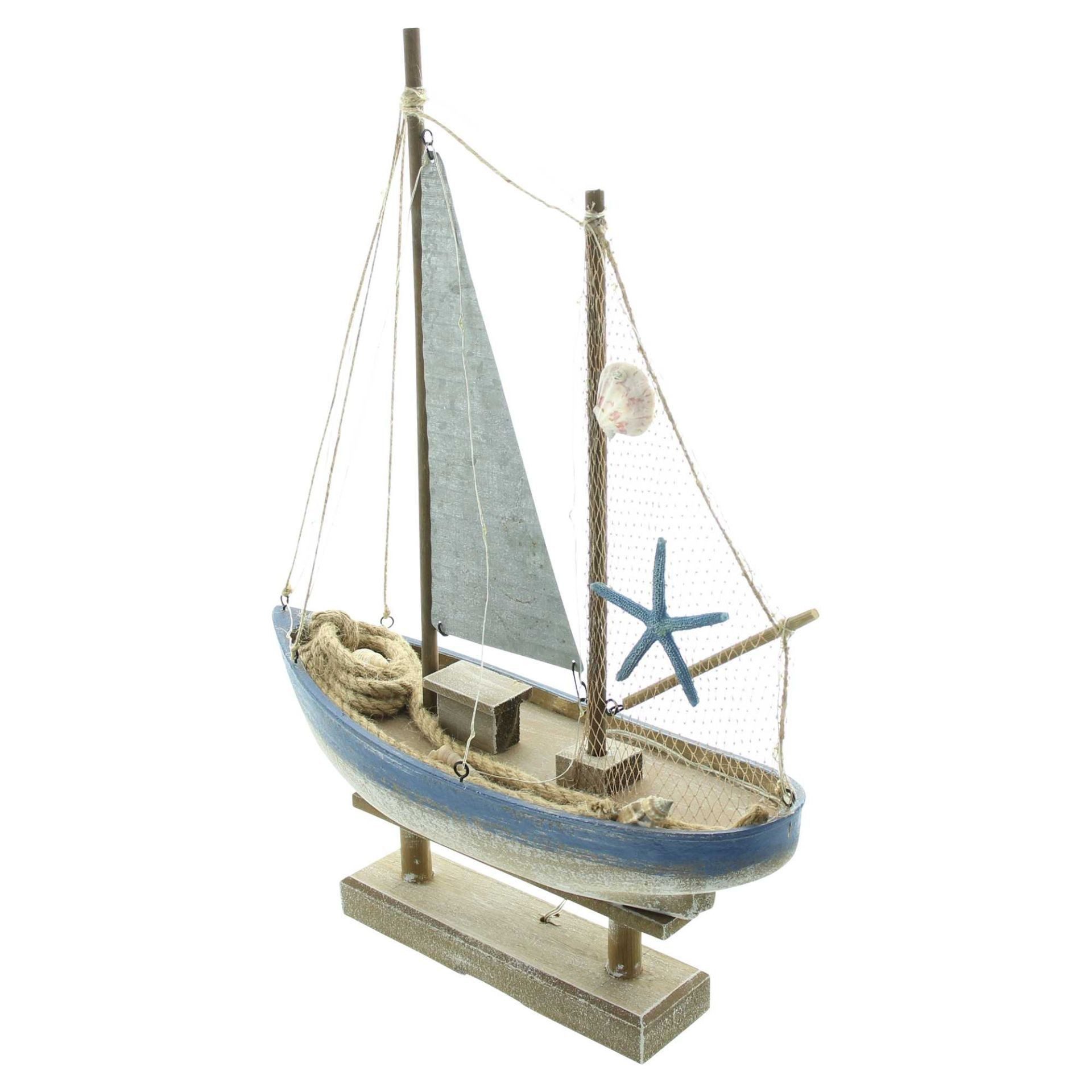Home-trends24.de Dekofigur LED Segelboot Boot Schiff Holz Seestern Muscheln Marintim