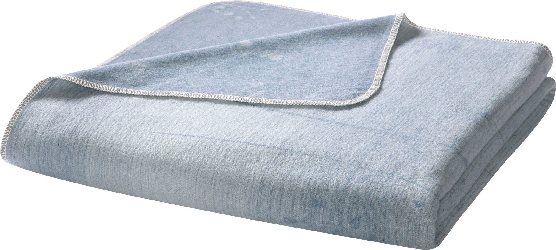 Wohndecke Reused, Biederlack, aus recycelten 2 Kuscheldecke jeans/grau Jeans-Artikeln