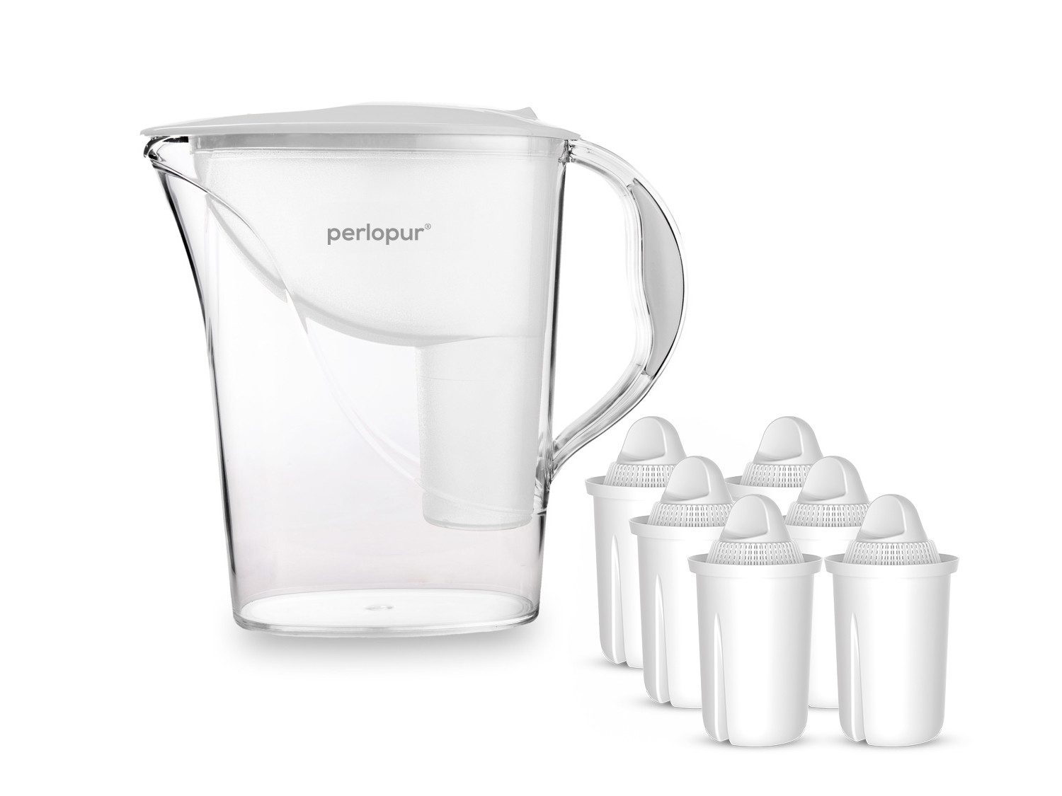 PerloPur Wasserfilter PearlCo Wasserfilter Standard Weiß Inkl. 6 Universal Filterkartuschen