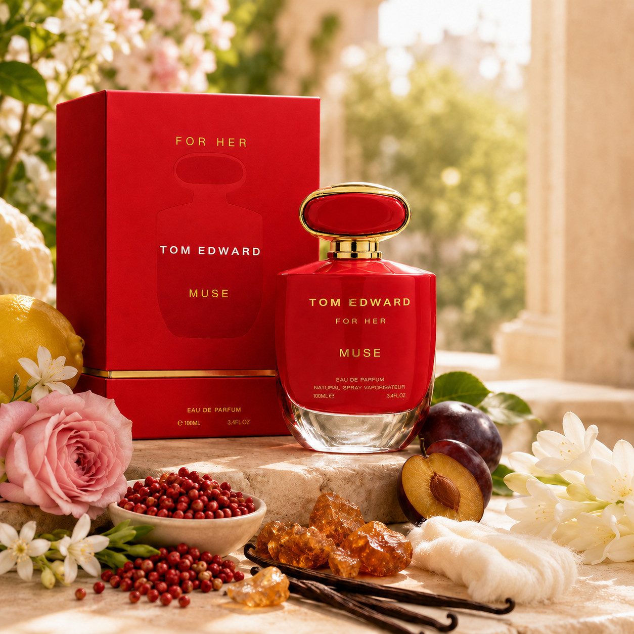TOM EDWARD Eau de Parfum Tom Edward Muse for Her Damenduft Wurzig Floral Amberartig e100 ml, Hergestellt in UK, Premium Damenduft, Langanhaltend, Schone Verpackung