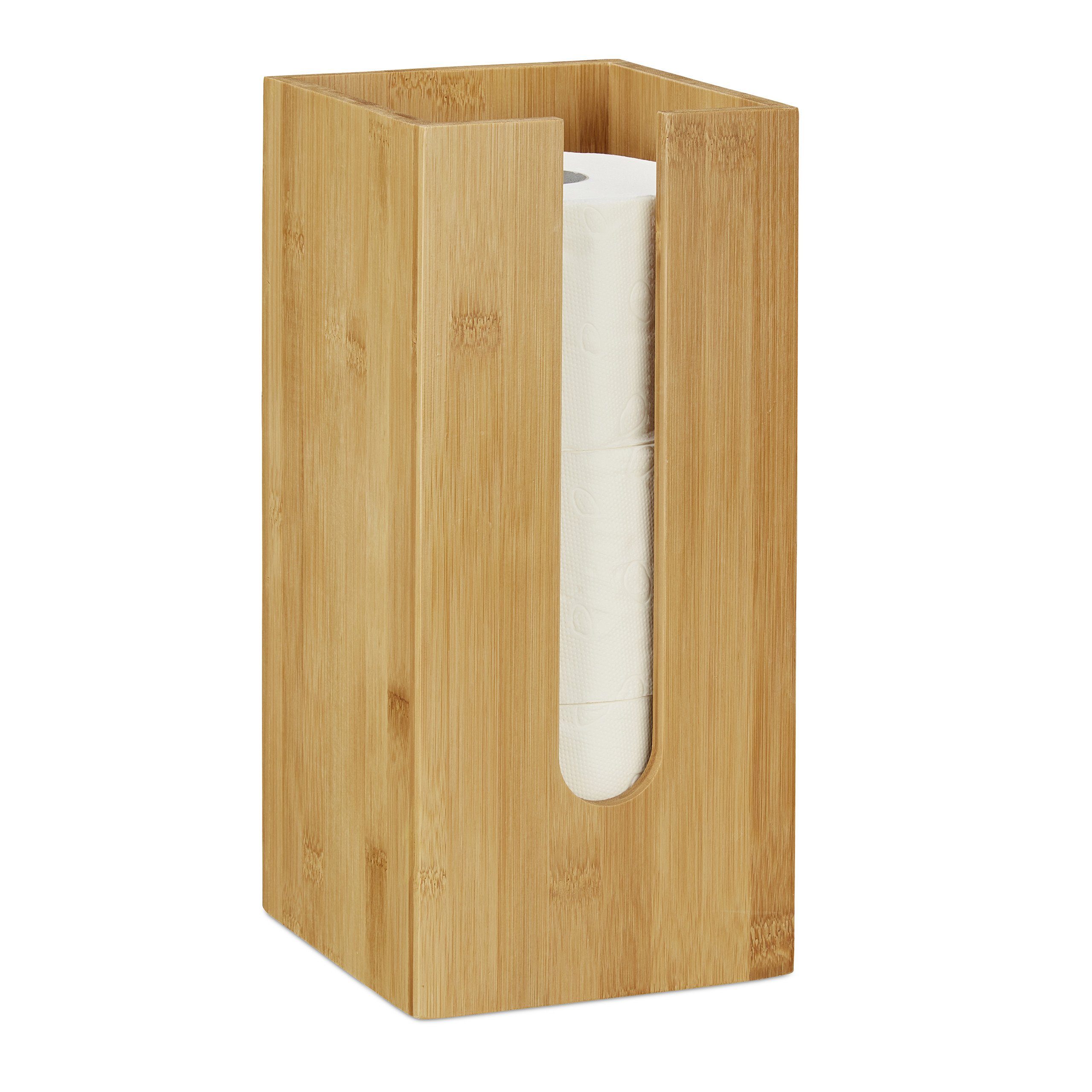 relaxdays Toilettenpapierhalter Toilettenpapierhalter stehend Bambus