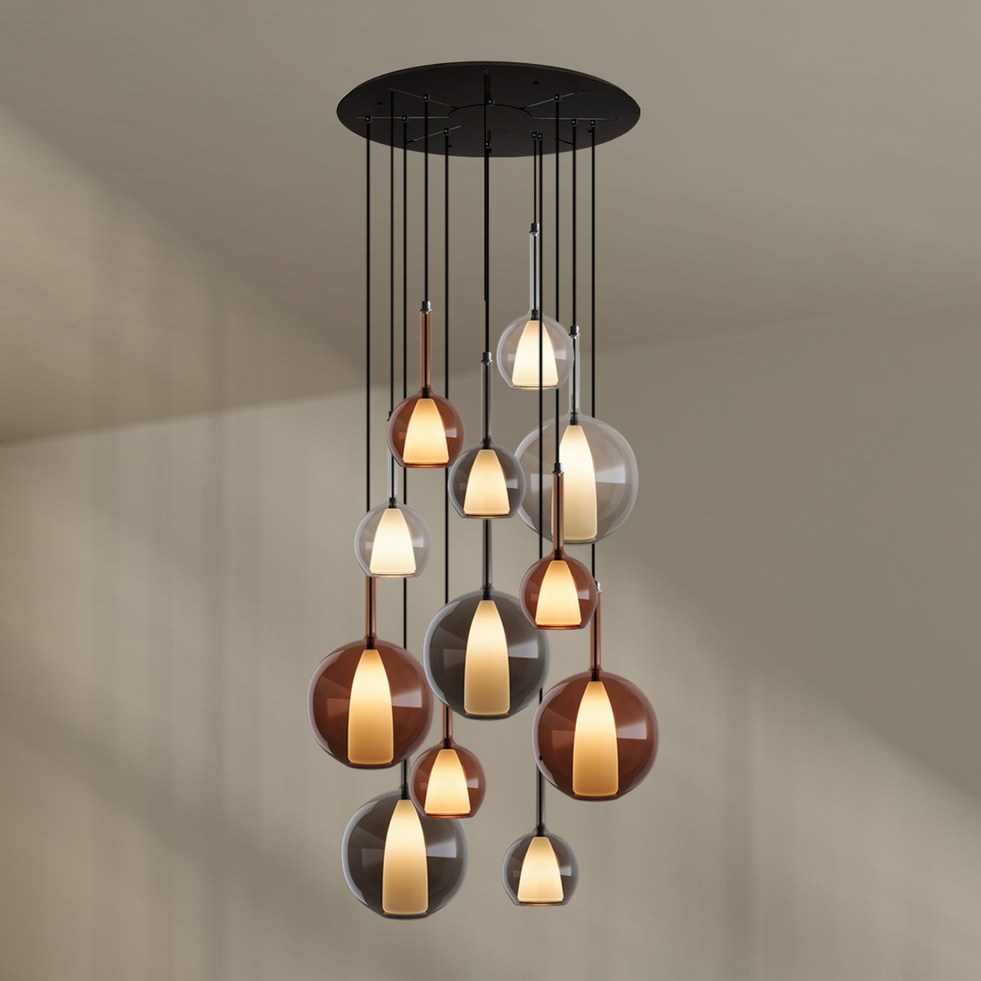 s.luce Pendelleuchte Belluna Galerieleuchte 12-flammig Ø 80cm Baldachin Mehrfarbig