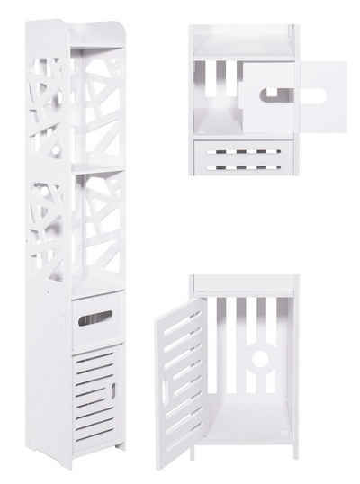 Home Collective Hochschrank Badezimmerschrank, Platzsparend, Schmal, Papierfach, Schrank für Bad 20 x 20 x 120 cm, mit 5 geräumigen Regalen, in weiß