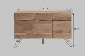 Sitheim-Europe Sideboard LIVING EDGE Massives Sideboard 160cm Akazienholz mit Baumkante und ausgearbeiteter Zierleiste, Mit drei Schubladen und sechs Türenfächer für ausreichend Stauraum