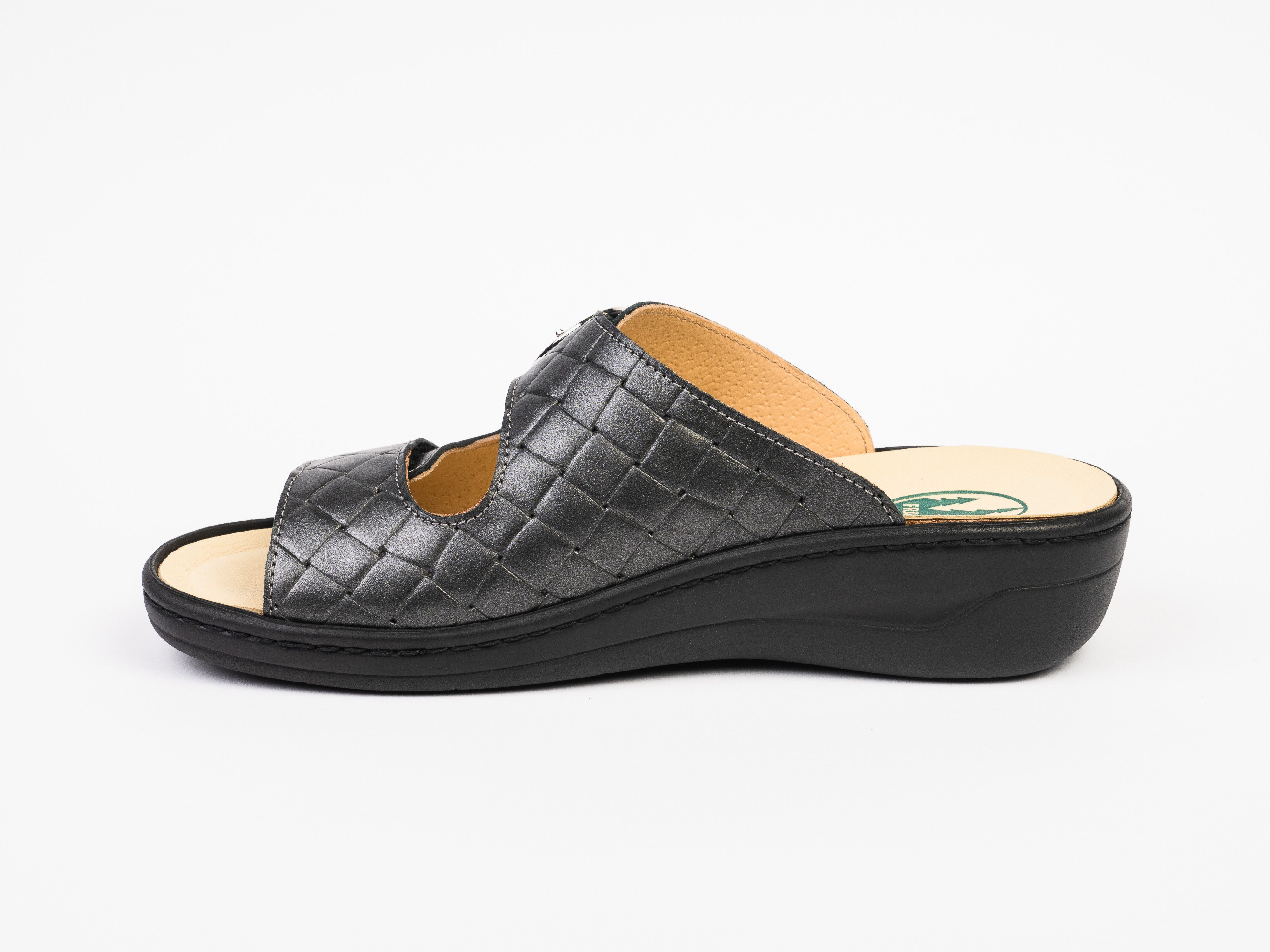 Franken-Schuhe Art. 3040-F3 Farbe: anthrazit Damen Pantolette (echt Leder, Weite H, lose Einlage)