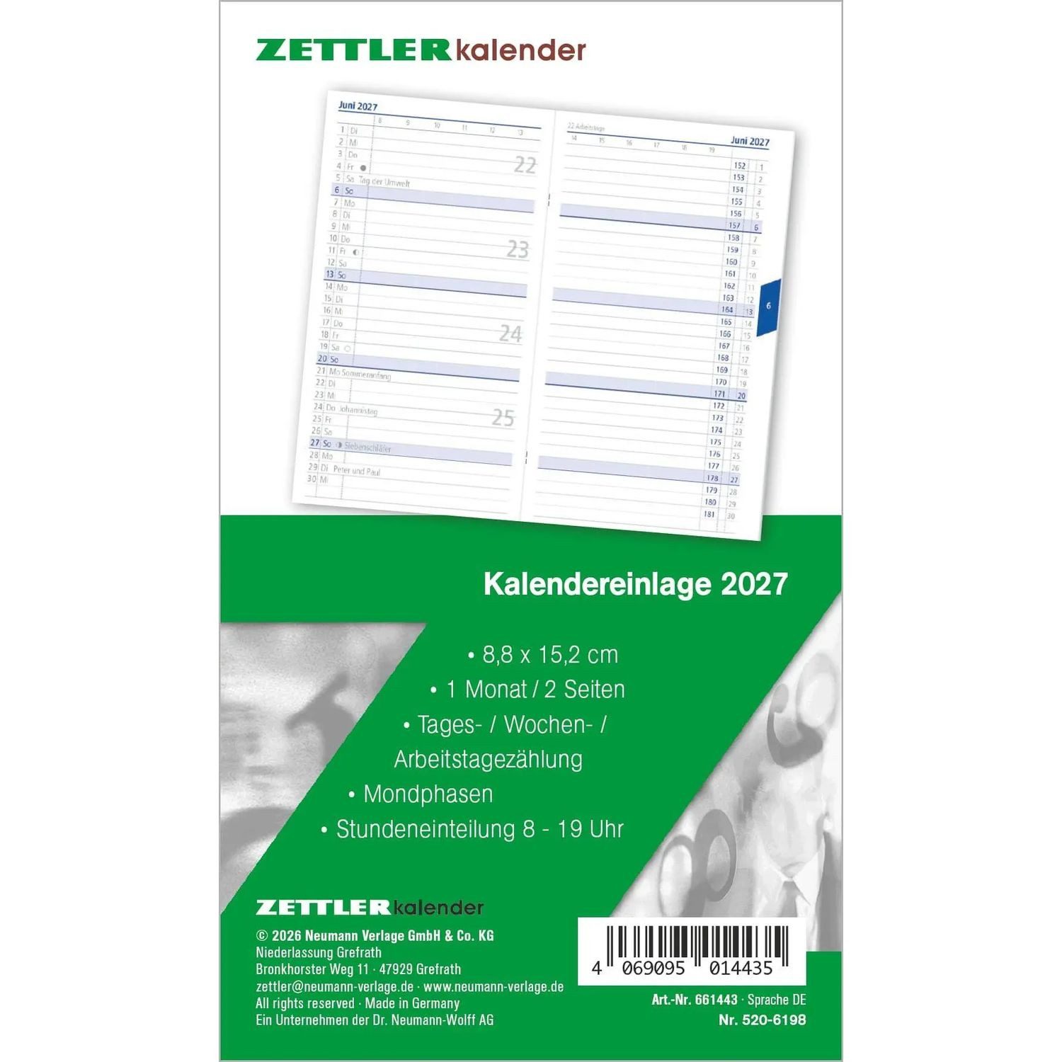 NEUMANN Taschenkalender Kalenderersatzeinlage TP 1M/2S 2027