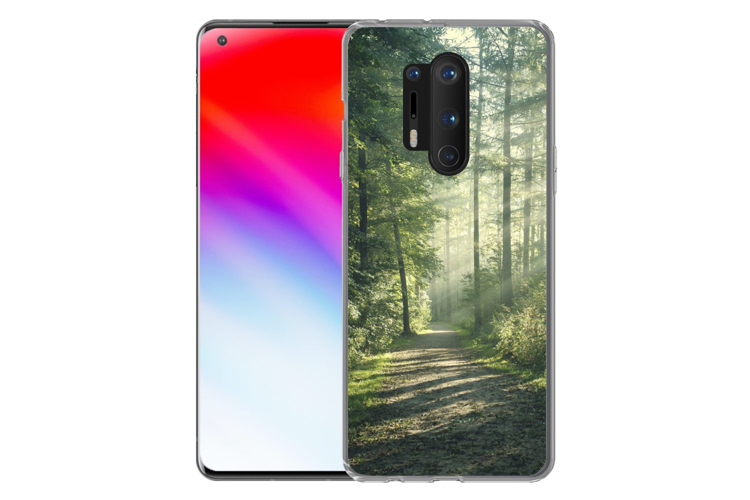 MuchoWow Handyhülle für OnePlus 8 Pro Wald - Weg - Sonne - Bäume - Grün - Natur, Phone Case, Silikon, Schutzhülle Dünn
