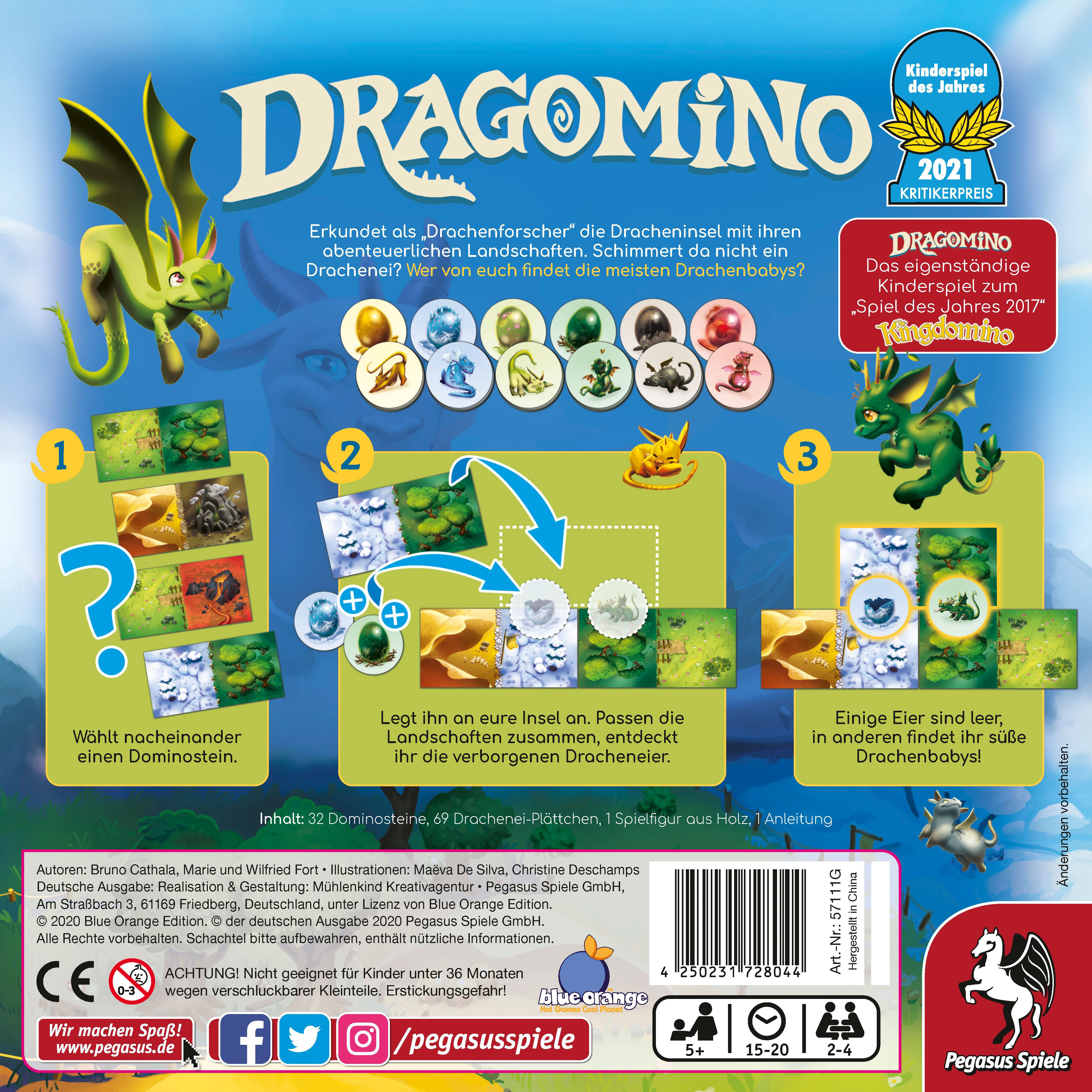 Pegasus Spiele Spiel Dragomino, Kinderspiel, Made in Europe