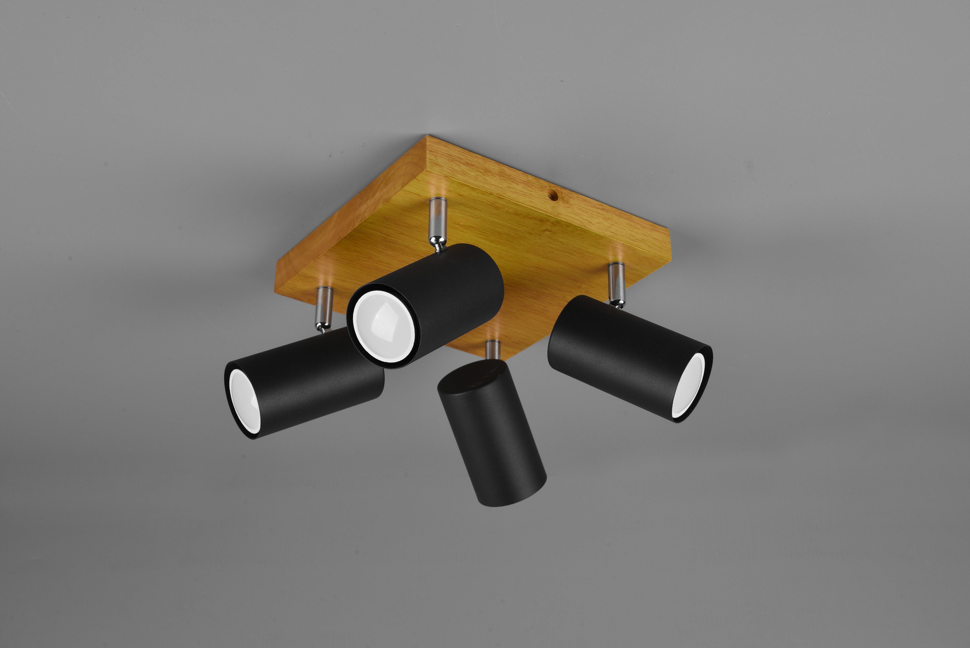 TRIO Leuchten Deckenstrahler Marley, ohne Leuchtmittel, mit Holz Baldachin, Strahler dreh- und schwenkbar
