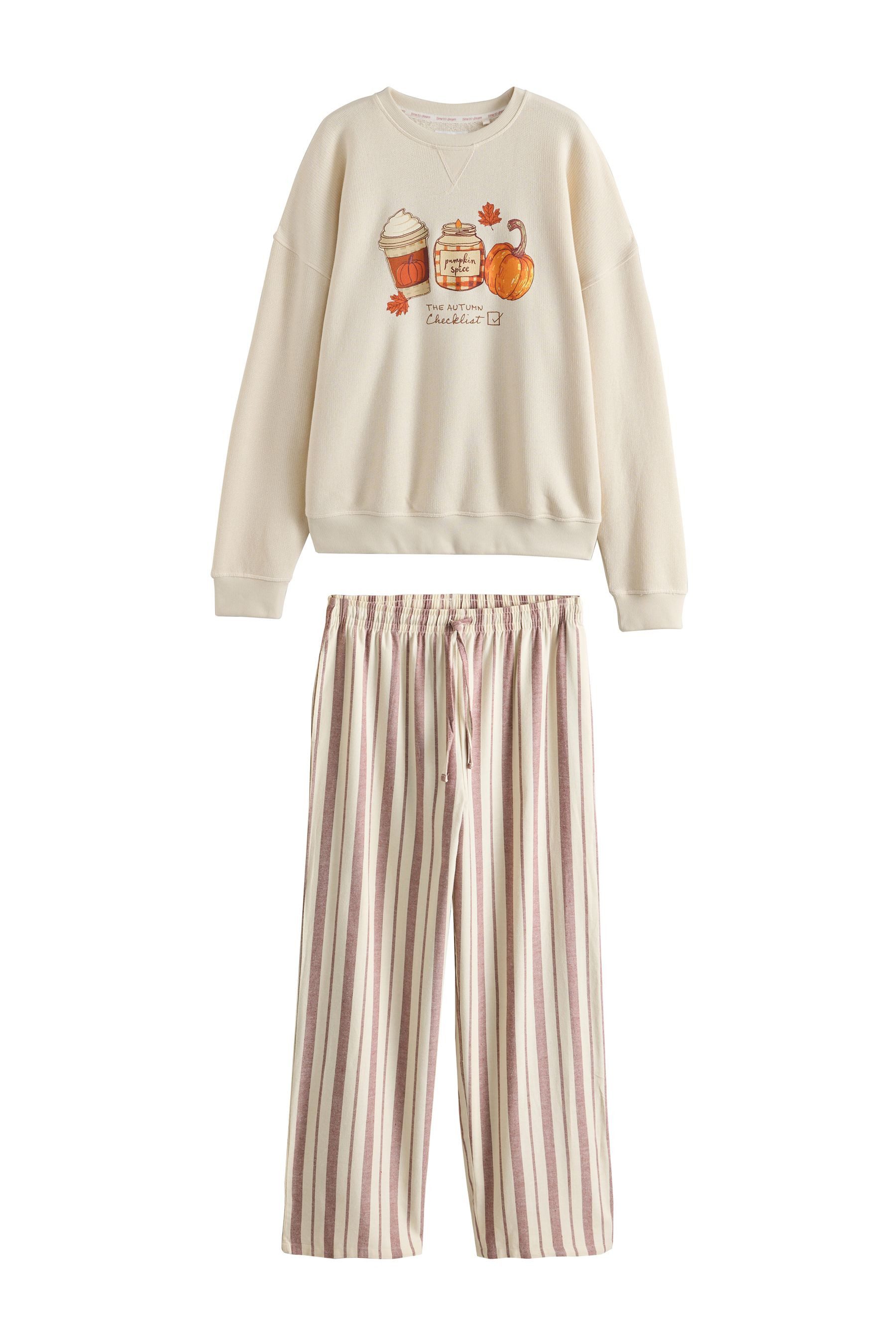 Next Pyjama Schlafanzug aus Flanell mit Sweatshirt (2 tlg)