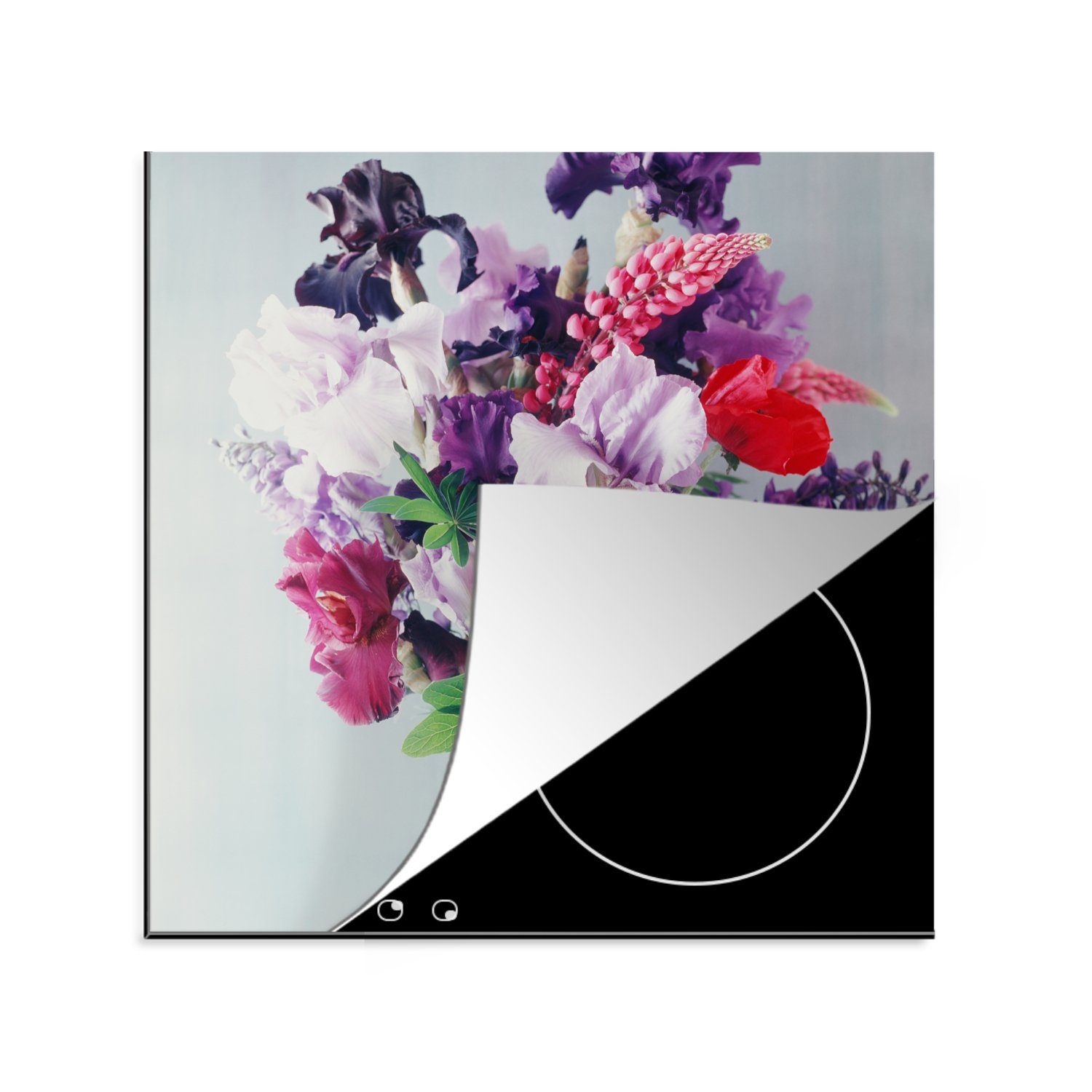 Vinyl, (1 - Blumen küche Arbeitsplatte 78x78 MuchoWow - Vase, Herdblende-/Abdeckplatte Ceranfeldabdeckung, tlg), Farben cm, für
