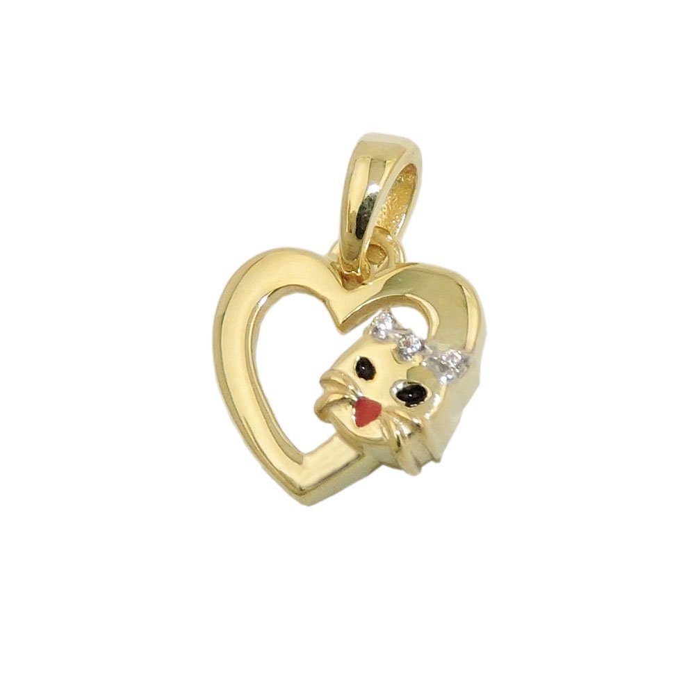 Katzenkopf Herzanhänger Herz GOLD (Anhänger, 1-tlg) Gallay 10x10mm 9Kt mit Anhänger