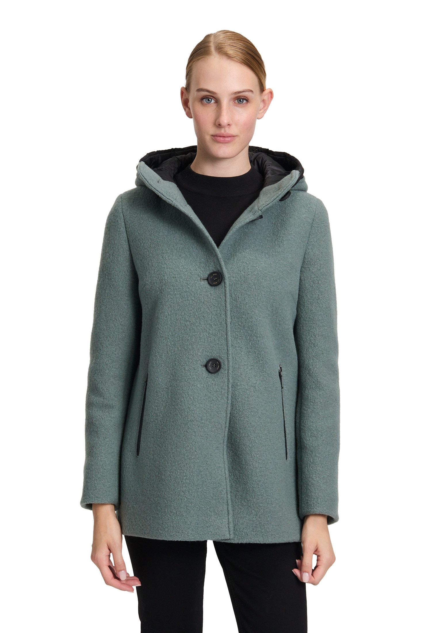 Gil Bret Damen Wolljacke Mit Kapuze – Bouclé-Wollmischung, Sportiv-modern, Reißverschlusstaschen