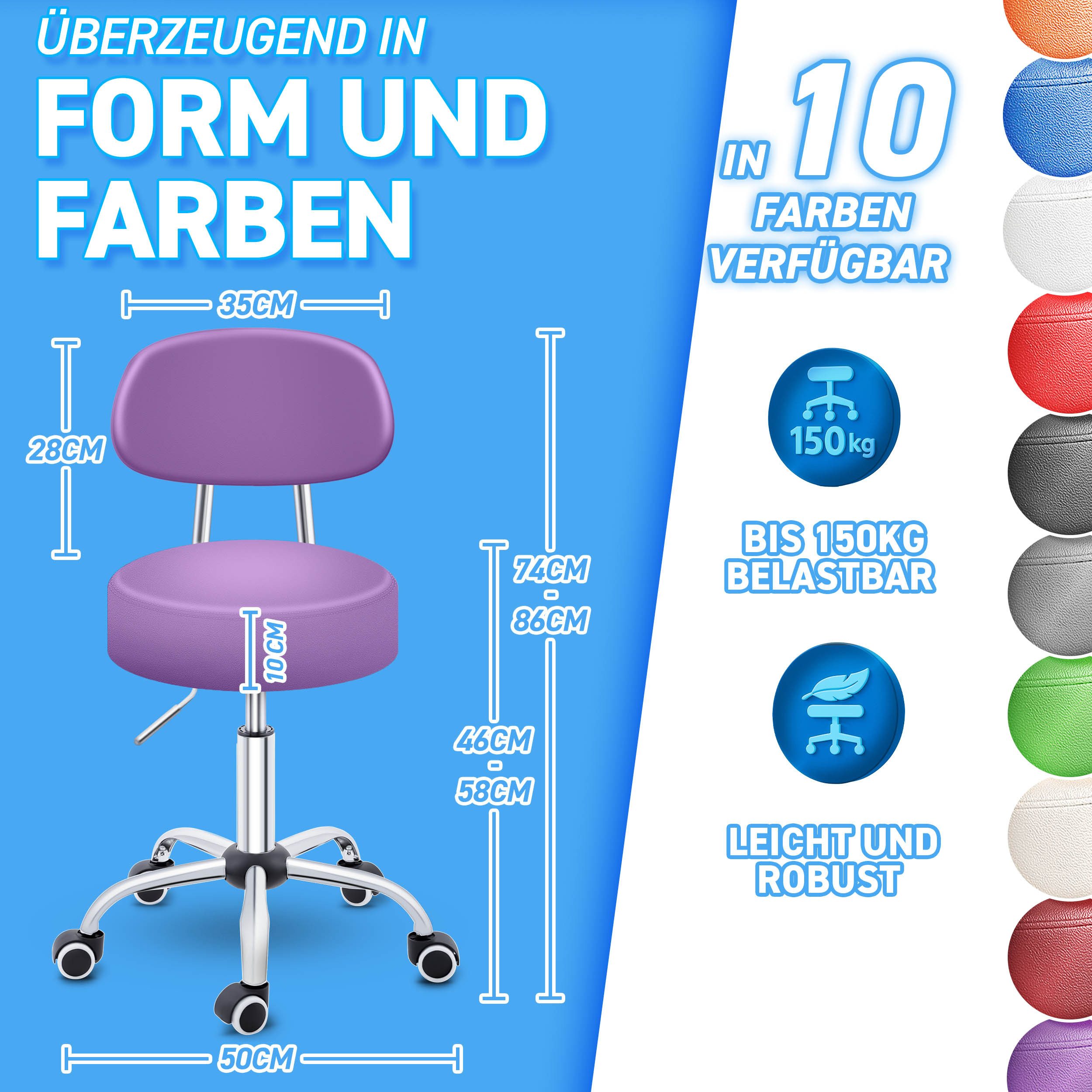 TRESKO Drehhocker Rollhocker mit Lehne, Arbeitshocker höhenverstellbar 46-5 günstig online kaufen