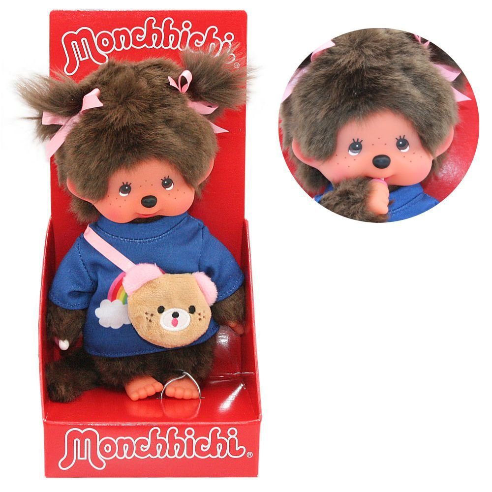 Monchhichi Plüschfigur Kawai Mädchen im Kleid mit Bärentasche 20 cm Monchhi günstig online kaufen