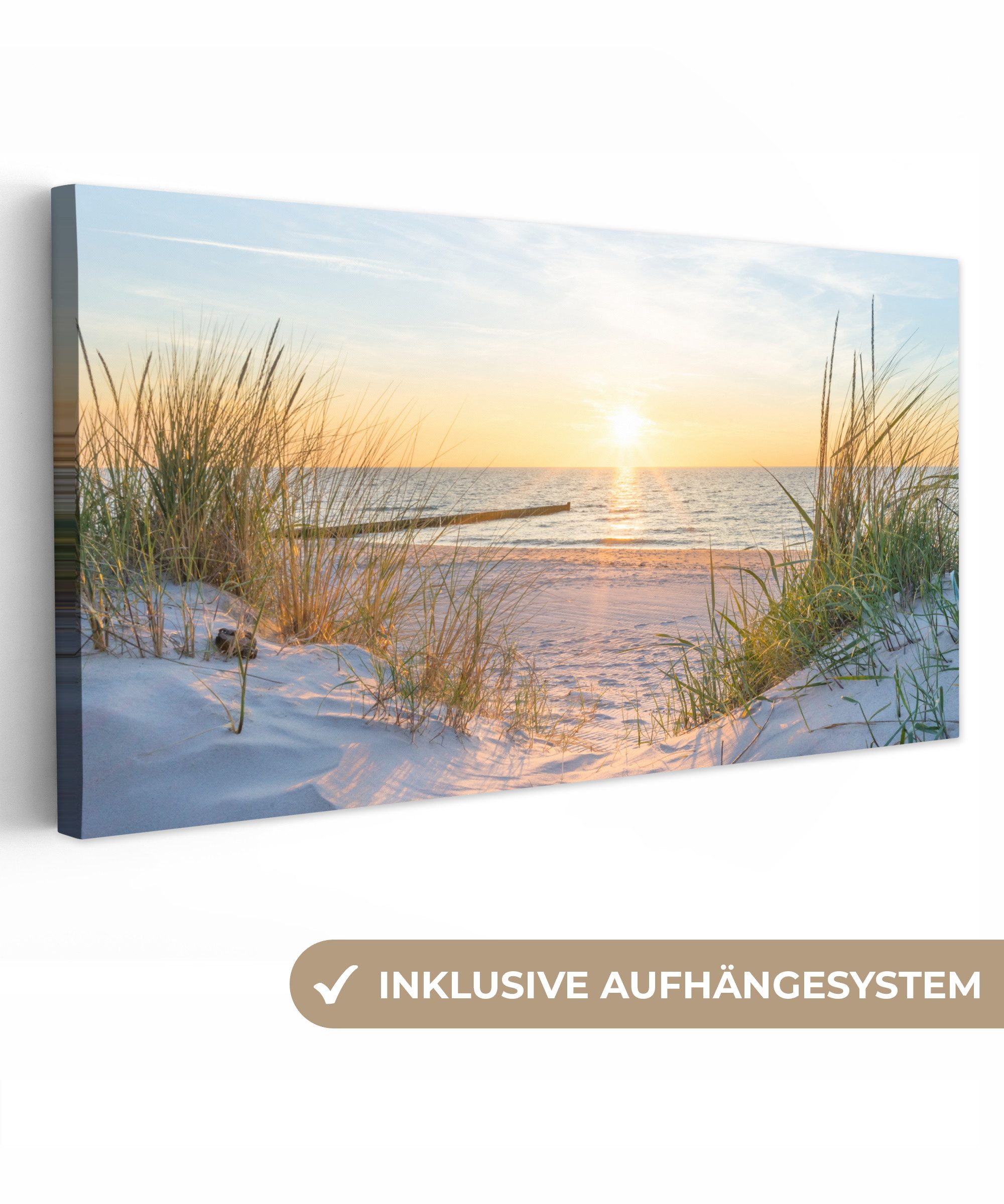OneMillionCanvasses® Leinwandbild Panorama Strand - Sonne - Düne - Gras - S günstig online kaufen