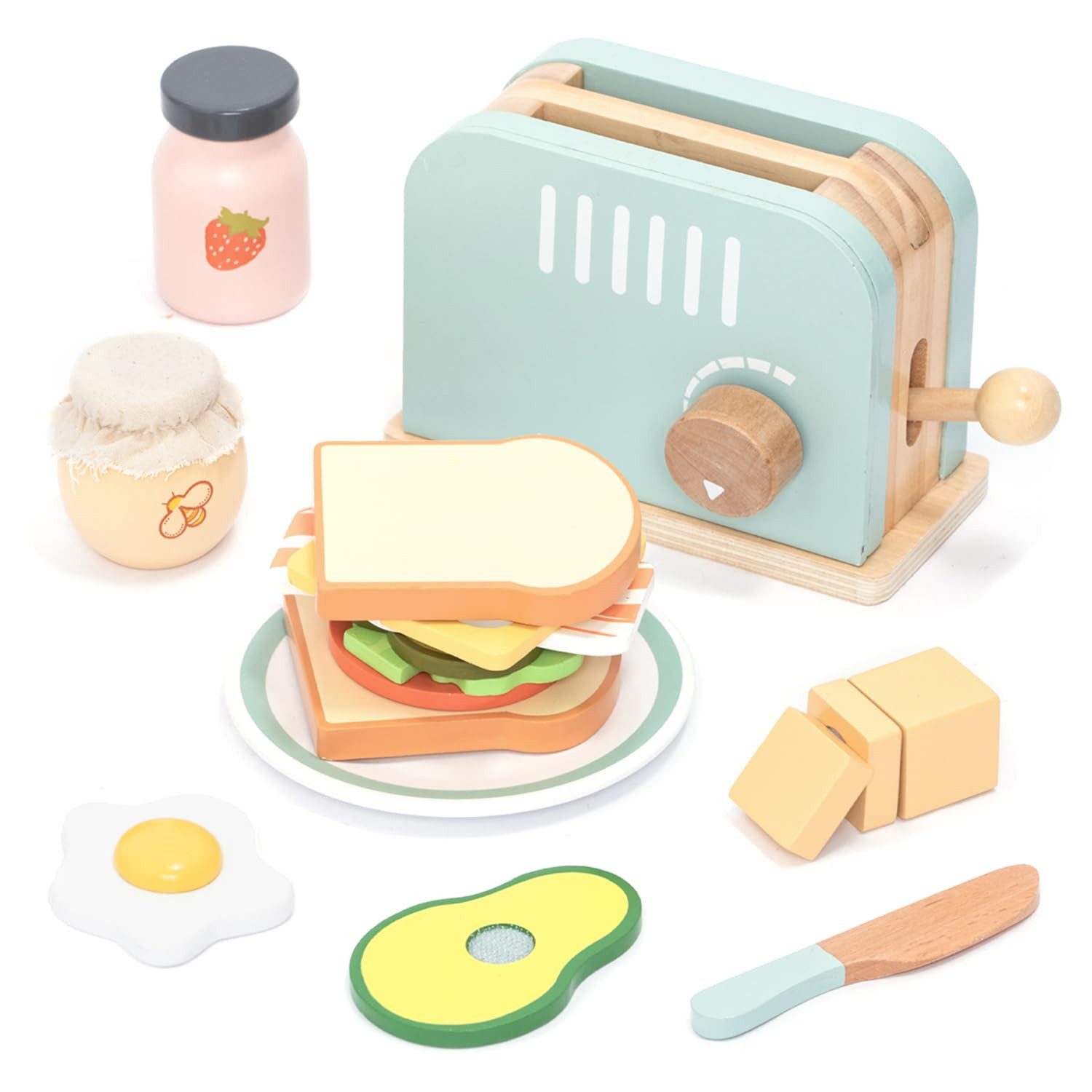 CLTYQ Spiellebensmittel Holz Toaster & Sandwich Küchenspielzeug,Montessori günstig online kaufen