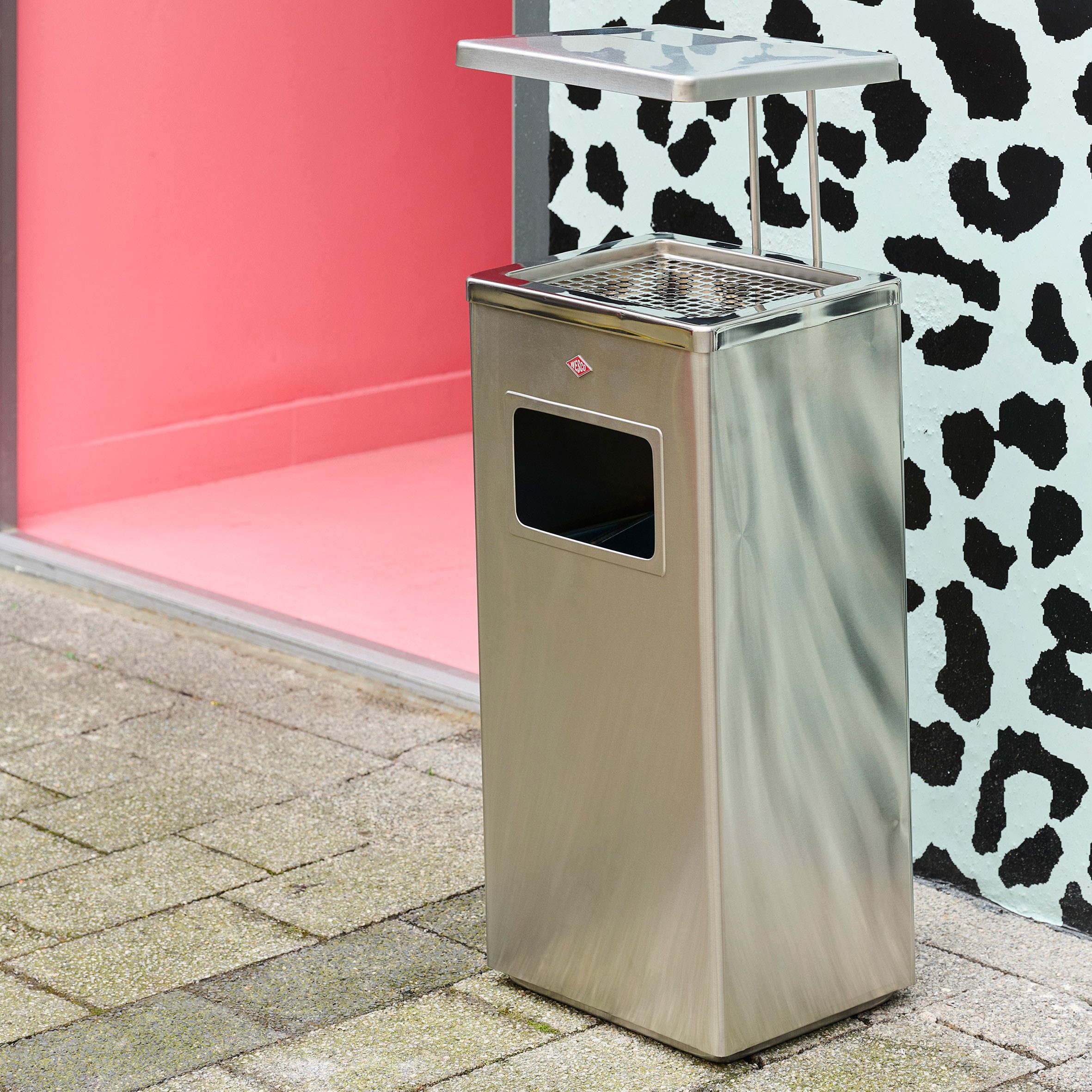 WESCO Aschenbecher Standascher 19 L mit Dach, mit Einsatz aus Edelstahl, Einwurfschlitz, Sieb und Dach, wetterfest