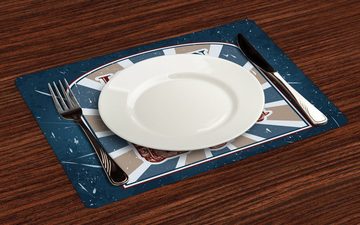 Platzset, Waschbare Stoff Esszimmer Küche Tischdekorations Digitaldruck, Abakuhaus, (4-teilig, 4 Teilig-St., Set aus 4x), Jahrgang Englische Bus-Schmutz-Kunst