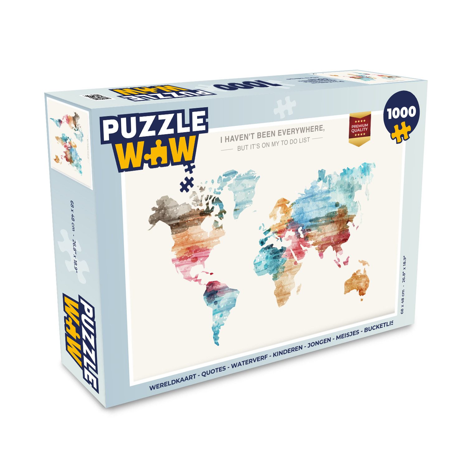 Puzzle Weltkarte - Zitate - Aquarell - Kinder - Jungen - Mädchen - Bucket lis