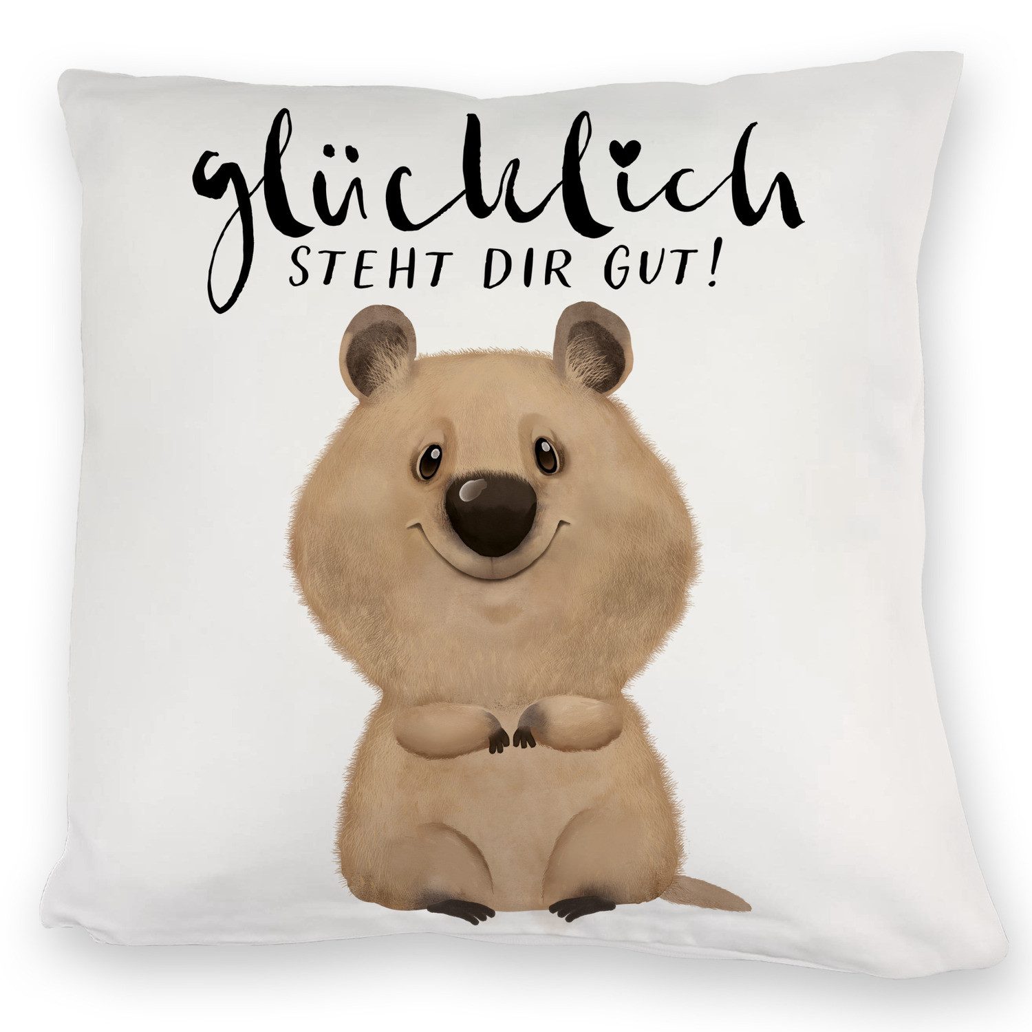 speecheese Dekokissen Quokka Kuschelkissen mit Spruch Glücklich steht dir gut