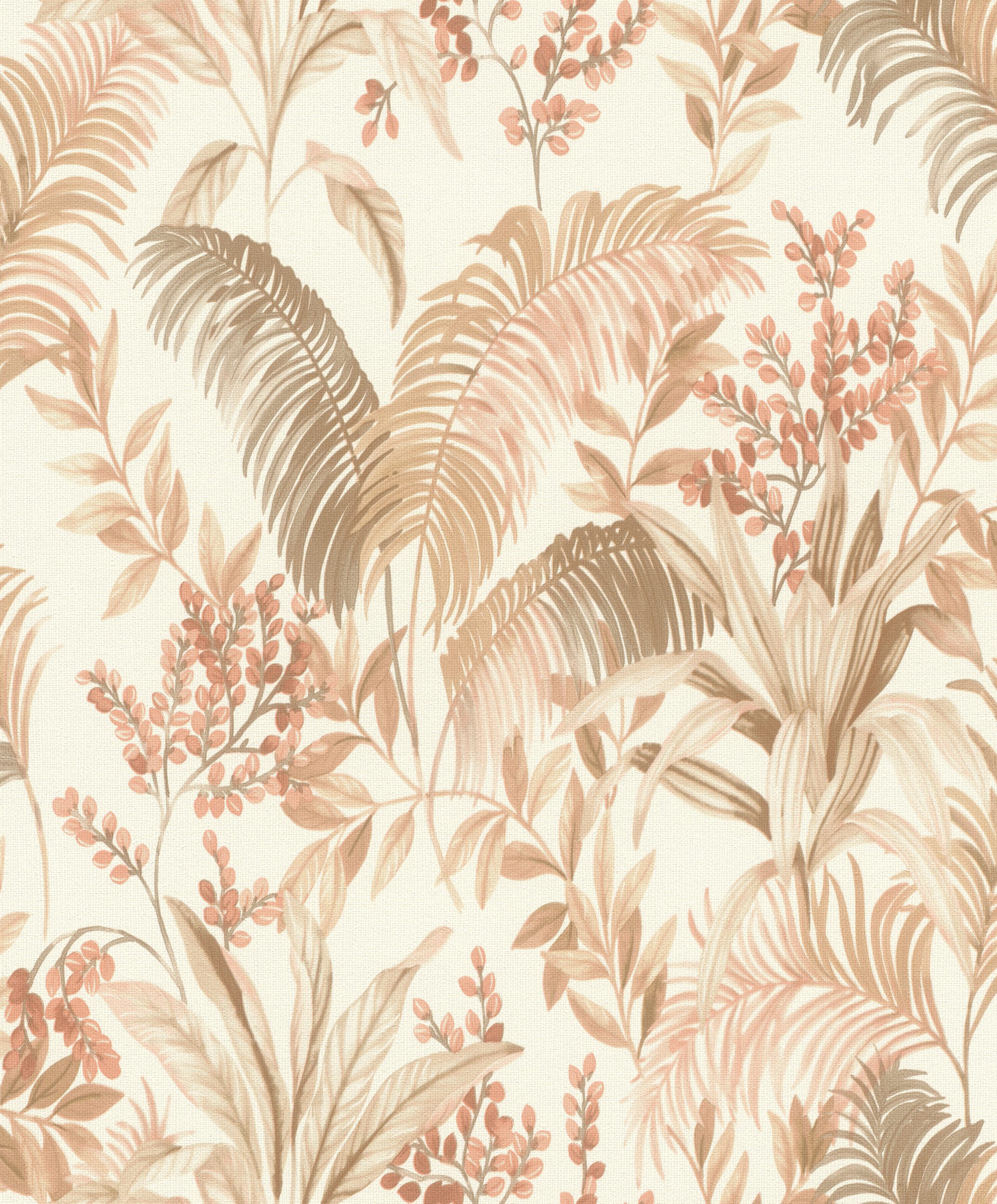Rasch Vliestapete Palmen & Ranken - Vinyltapete Beige Braun Rot, floral, (1 Rolle, 1 St., Kollektion 'Florentine IV' - 10,05 m x 0,53 m), Lichtbeständige Farben - Feucht abwischbar - Restlost abziehbar