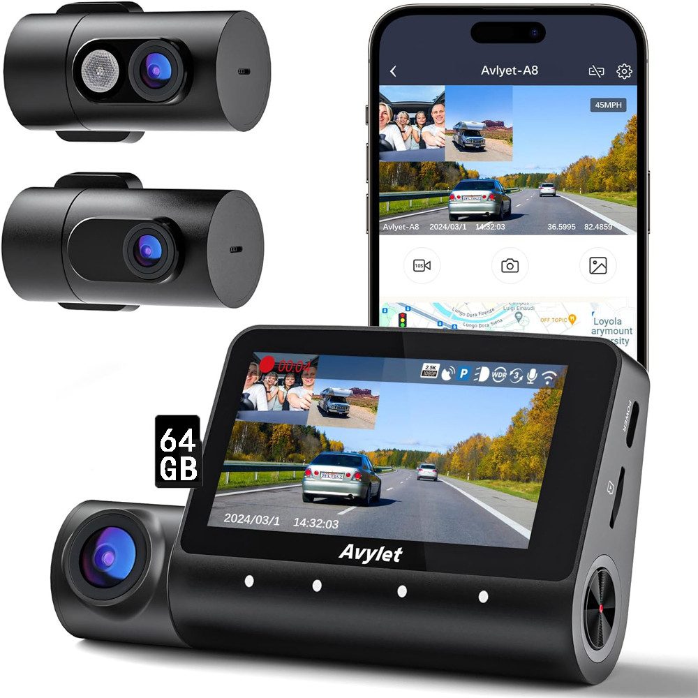 5K/4K+1080P+1080P 3 Channel Dash Cam Car Front Rear Indoor Dashcam Dashcam