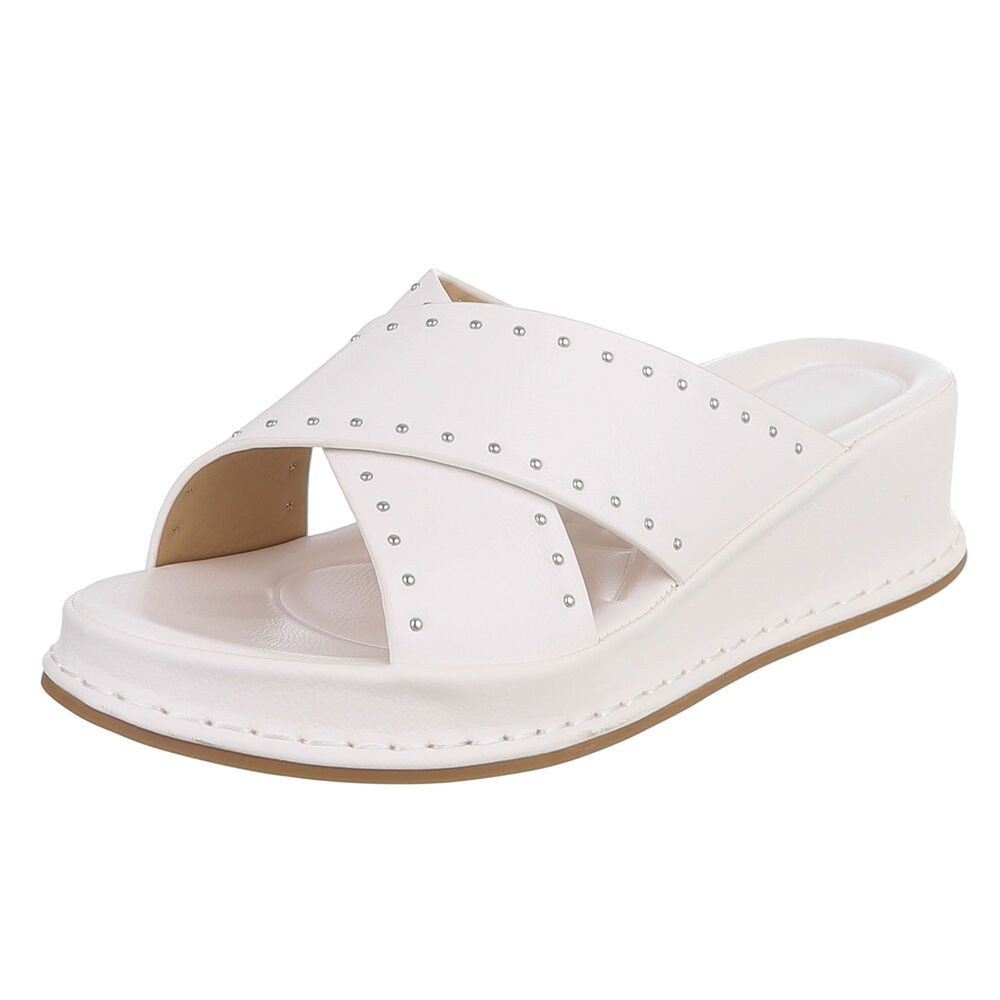 Ital-Design Damen Pantolette mit Nieten und Keilsohle Plateausandaletten (91971062) Keilabsatz/Wedge Keilsandaletten in Weiß