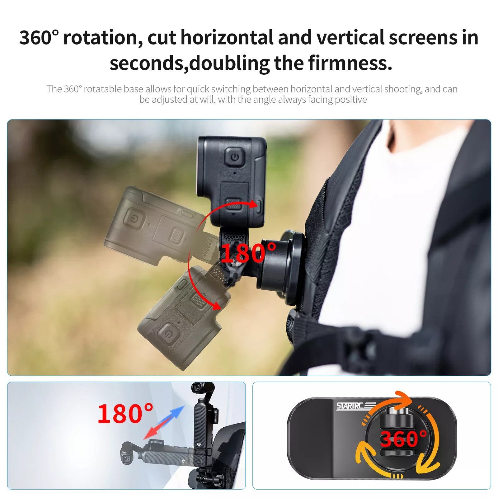 STARTRC Action Cam-Halterung 360° Magnetisch Rucksack Clip Klemmhalterung für DJI Action4 3 GoPro12