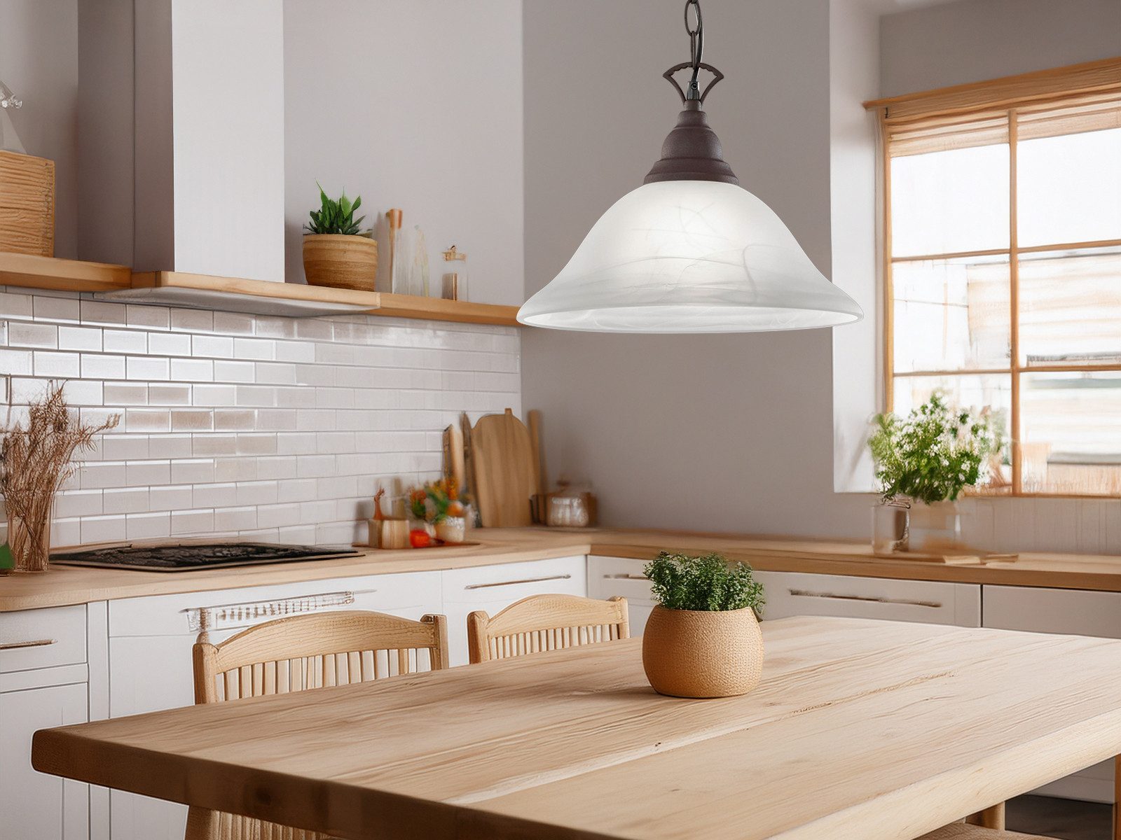 Reality Leuchten LED Pendelleuchte, LED wechselbar, Warmweiß, Landhaus-stil Lampe hängend über-n Esstisch & Couchtisch Ø33,5cm