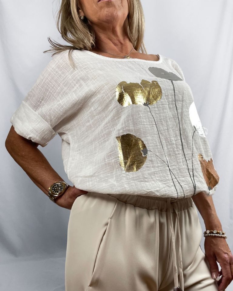Kurzarmbluse - Sommerbluse - luftige Bluse mit glänzendem Print - Bluse Damen