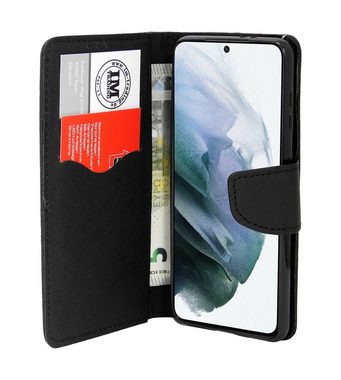 cofi1453 Handyhülle Buch Tasche für Samsung Galaxy S21 (G991F) Schwarz, Kunstleder Schutzhülle Handy Wallet Case Cover mit Kartenfächern, Standfunktion Schwarz