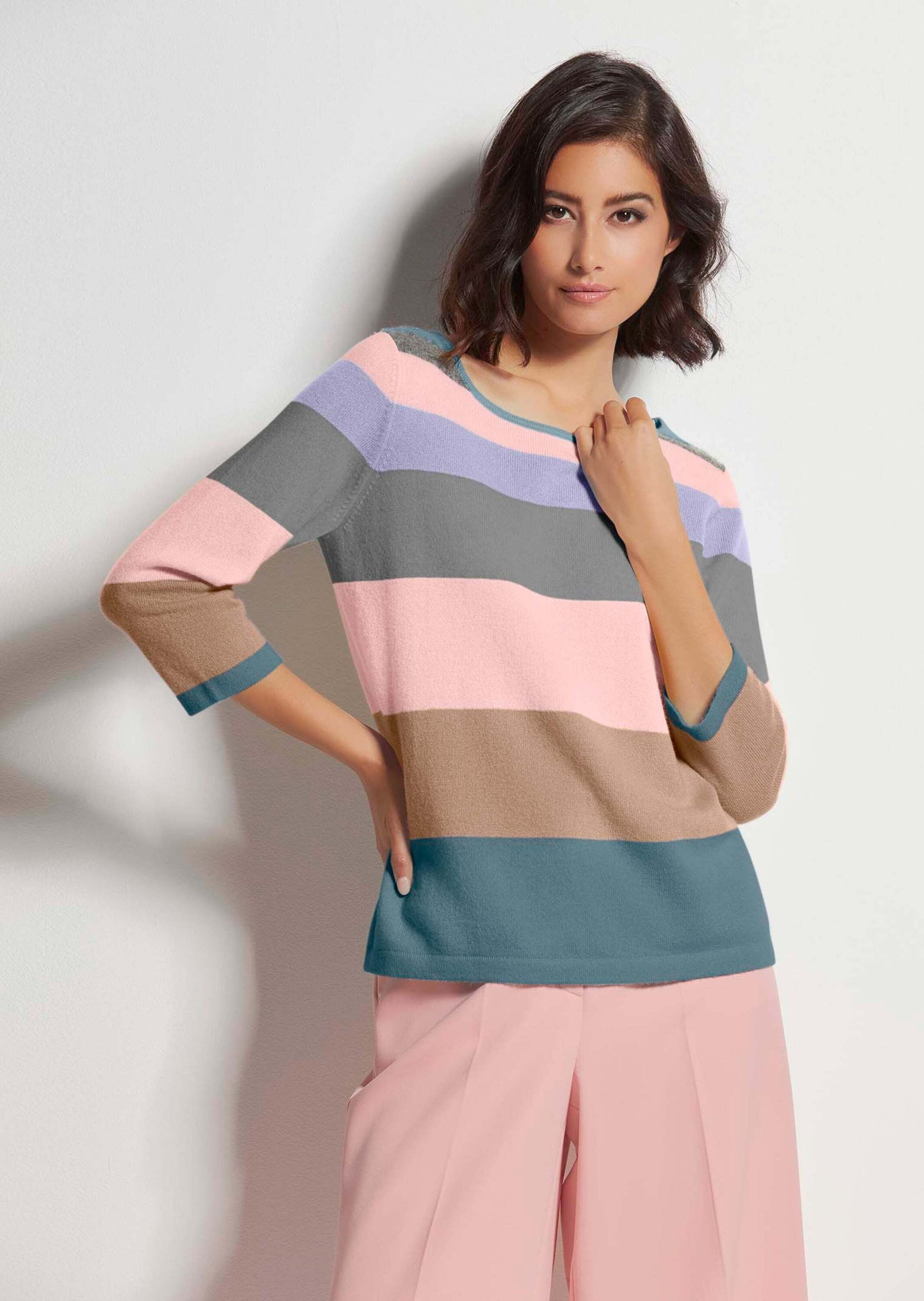 Strickpullover Kurzer Kaschmir-Pullover mit Streifen