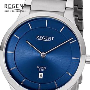 Regent Quarzuhr Regent Herren Armbanduhr Analog, Herren Armbanduhr rund, extra groß (ca. 38,5mm), Metallarmband