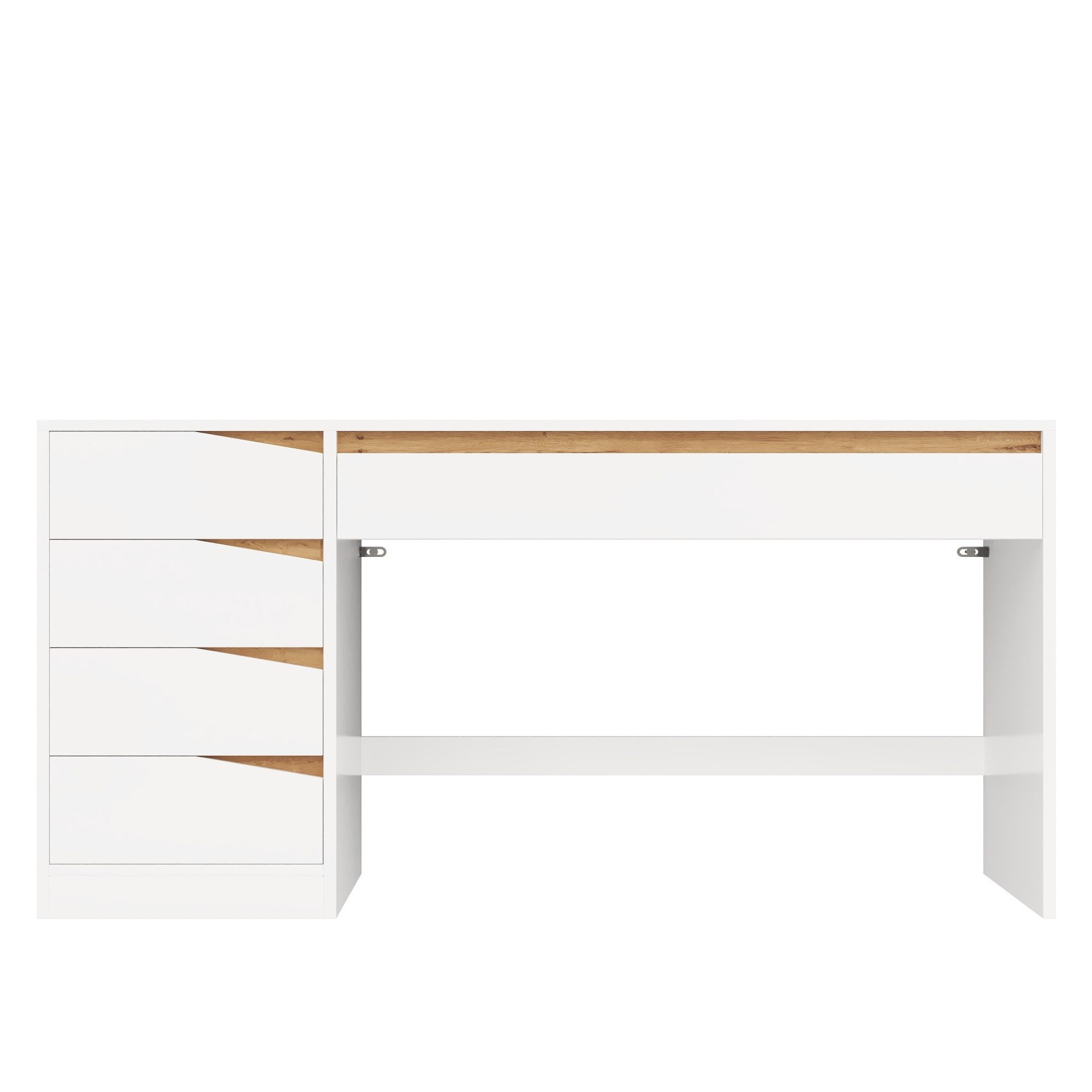 Flieks Schreibtisch Computertisch Arbeitstisch Bürotisch (140x50x78 cm, 1-St., 1 Tisch), Multifunktionstisch mit 5 Schubladen Schminktisch Weiß&Eichefarbe