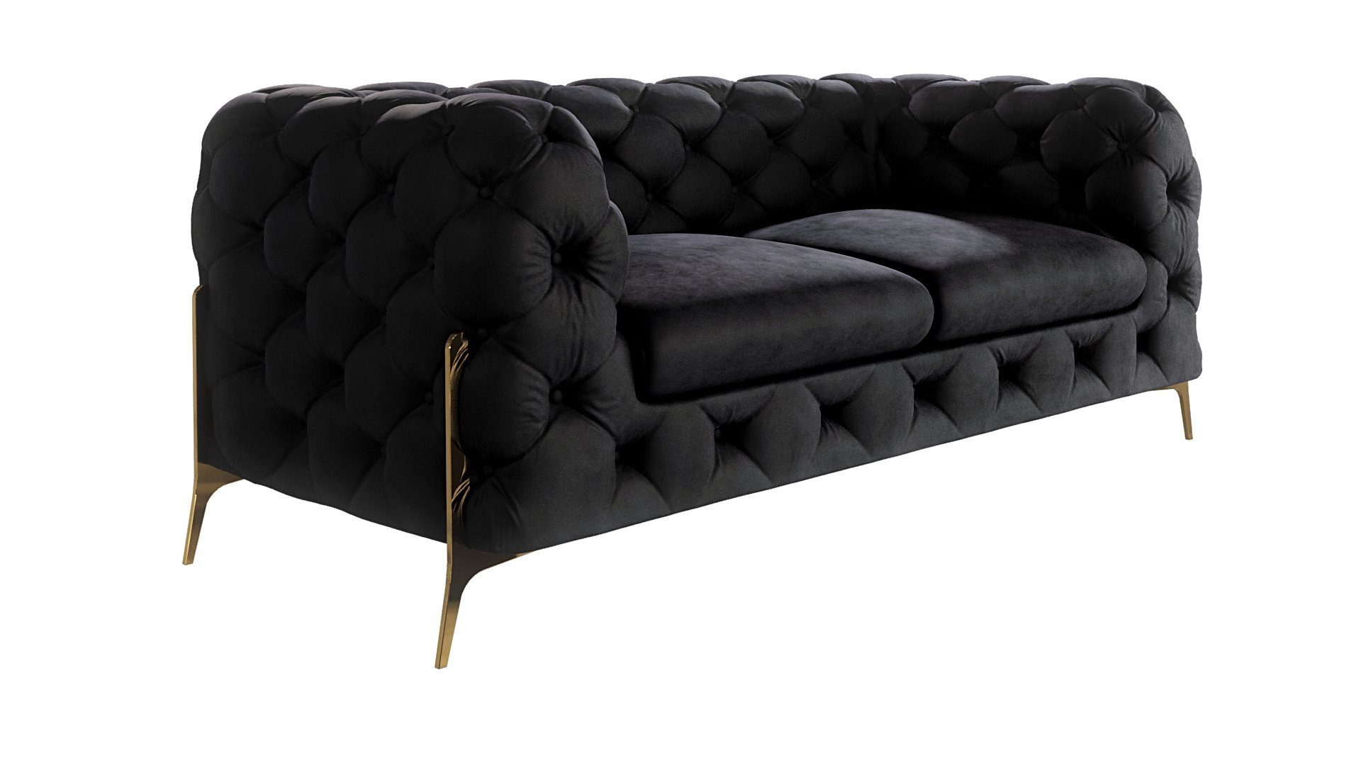 S-Style Möbel 2-Sitzer Ashley Chesterfield Metall Füßen, Schwarz Wellenfederung Goldene mit Sofa mit