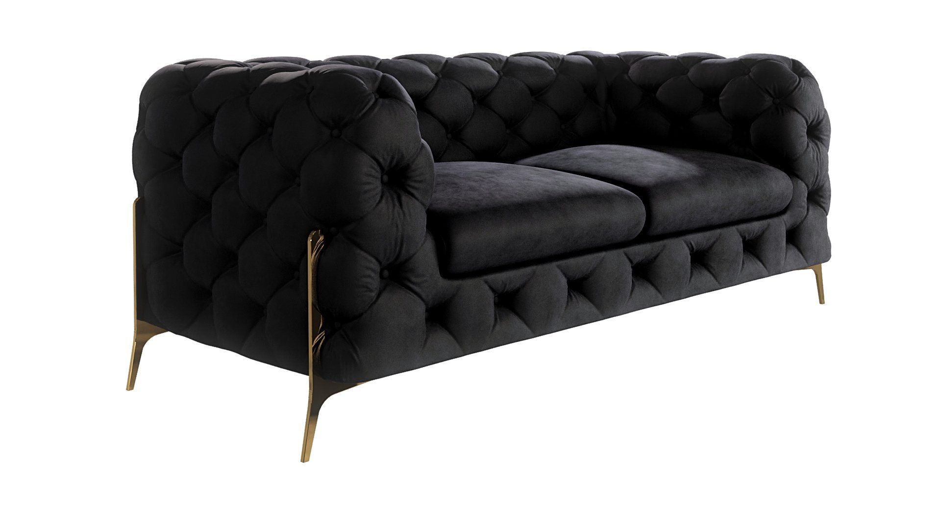 mit Wellenfederung Metall 2-Sitzer Sofa Möbel Chesterfield mit Füßen, Ashley S-Style Goldene Schwarz