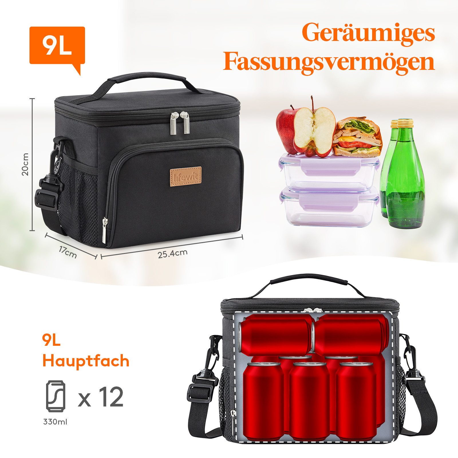 Lifewit Picknicktasche Isolierte Kühltasche, mit verstellbarem Schulterriemen, tragbar.