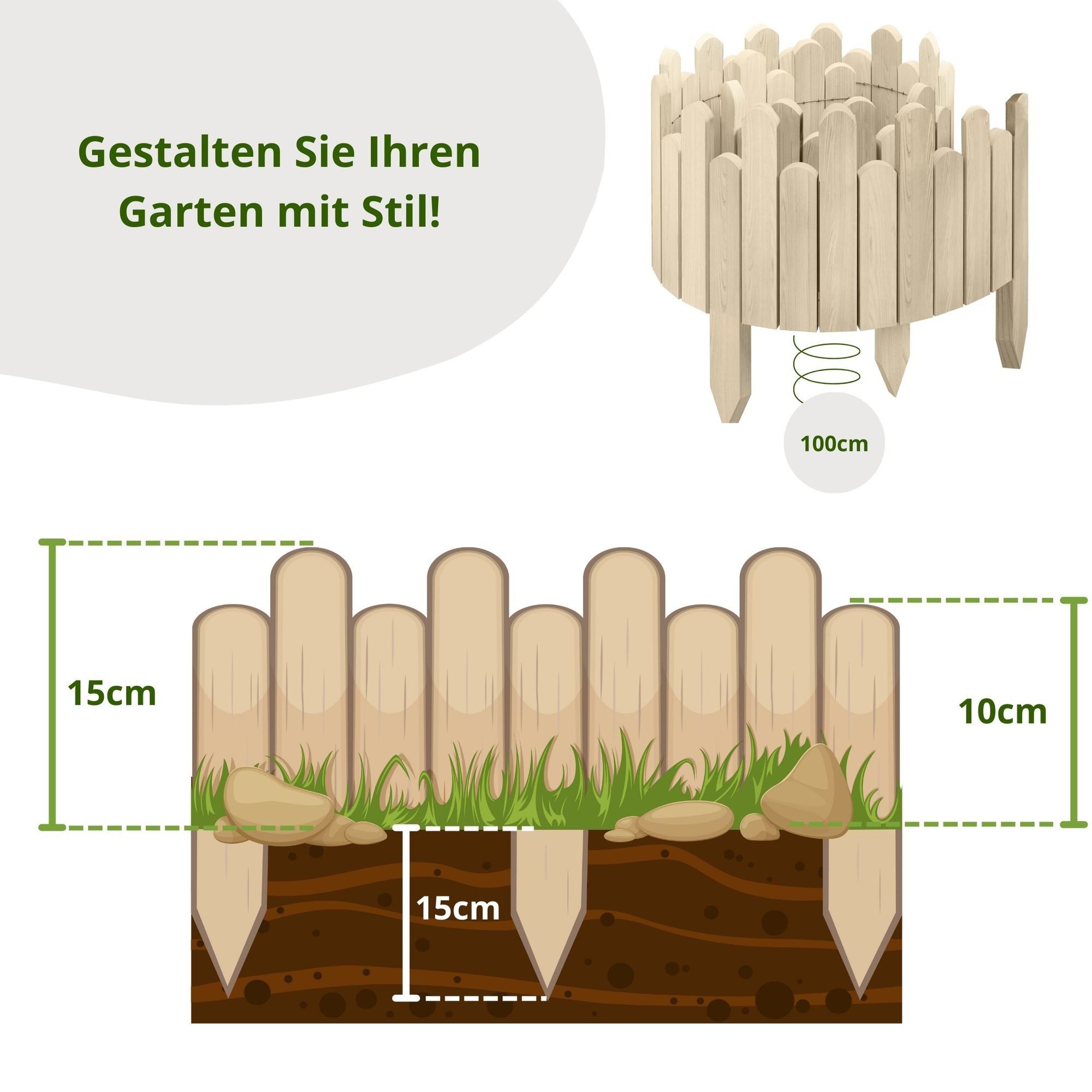 Floranica Palisade Beeteinfassung Rasenkante Flexible Holzzaun günstig online kaufen