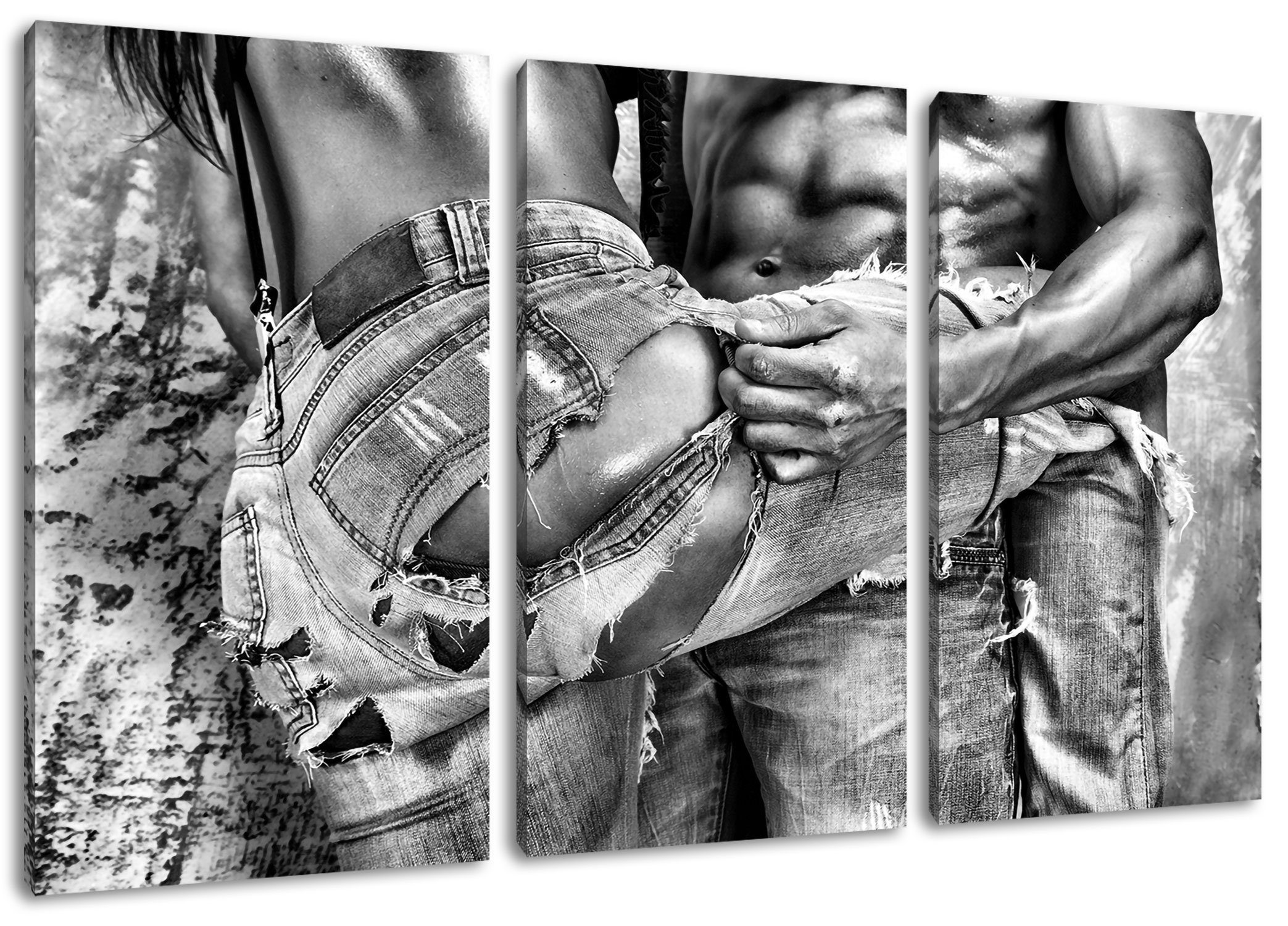 Pixxprint Leinwandbild Sexy Pärchen Jeans, Sexy Pärchen Jeans 3Teiler  (120x80cm) (1 St), Leinwandbild fertig bespannt, inkl. Zackenaufhänger