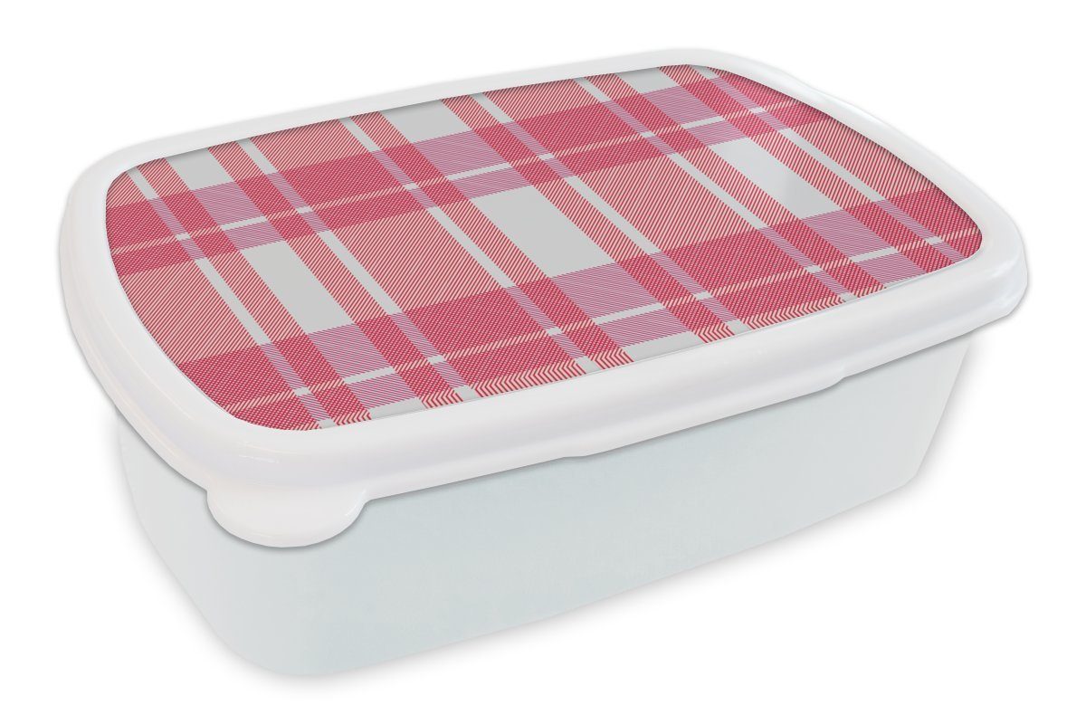 MuchoWow Lunchbox Kariert - Rosa - Muster, Kunststoff, (2-tlg), Brotbox für Kinder und Erwachsene, Brotdose, für Jungs und Mädchen weiß
