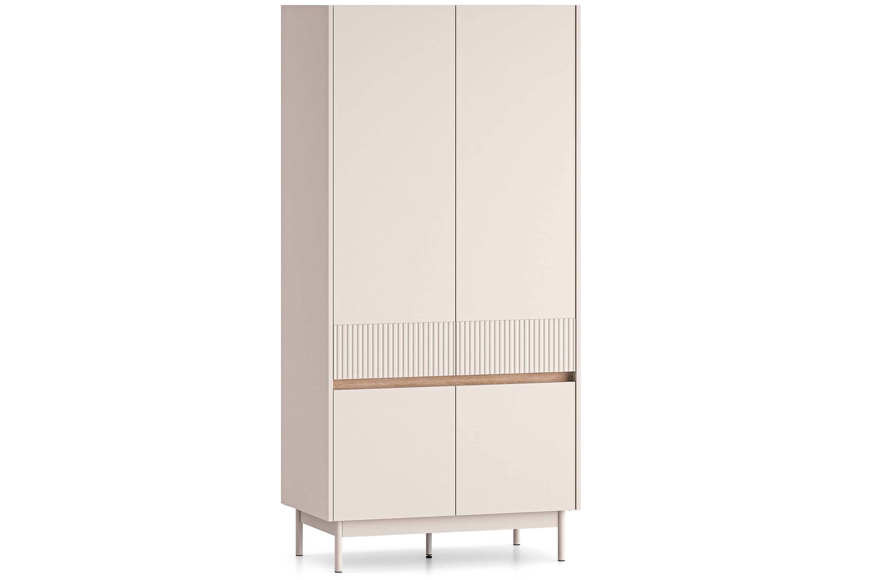 KONSIMO® Kleiderschrank NALIA Schrank, Drehtürenschrank, hergestellt in der EU Kaschmirfarbe, Elegant, mit Soft-Close-Funktion, geriffelte Fronten