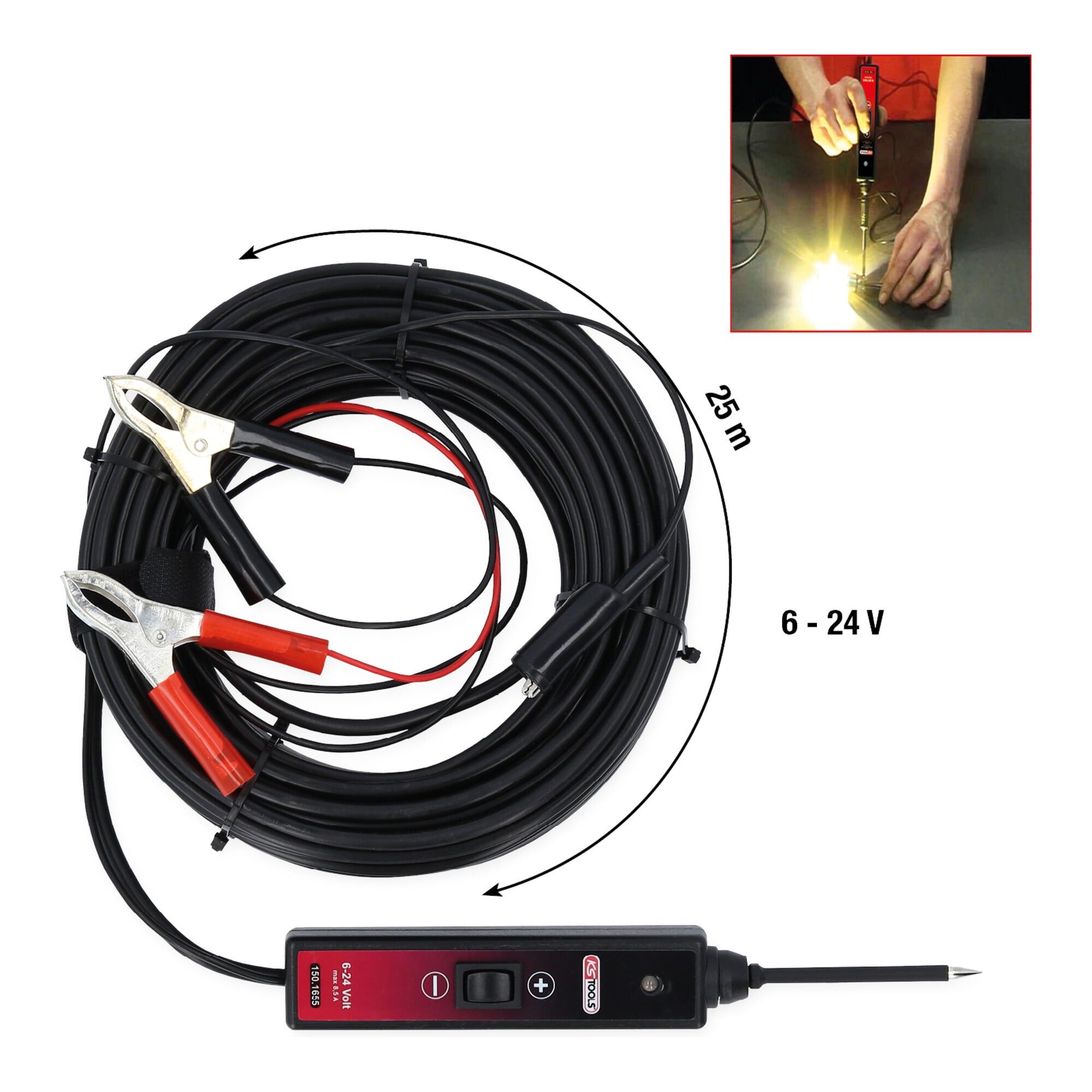 KS Tools Multimeter KS Tools Funktionsprüflampe 6-24V DC mit 25 Meter Kabel