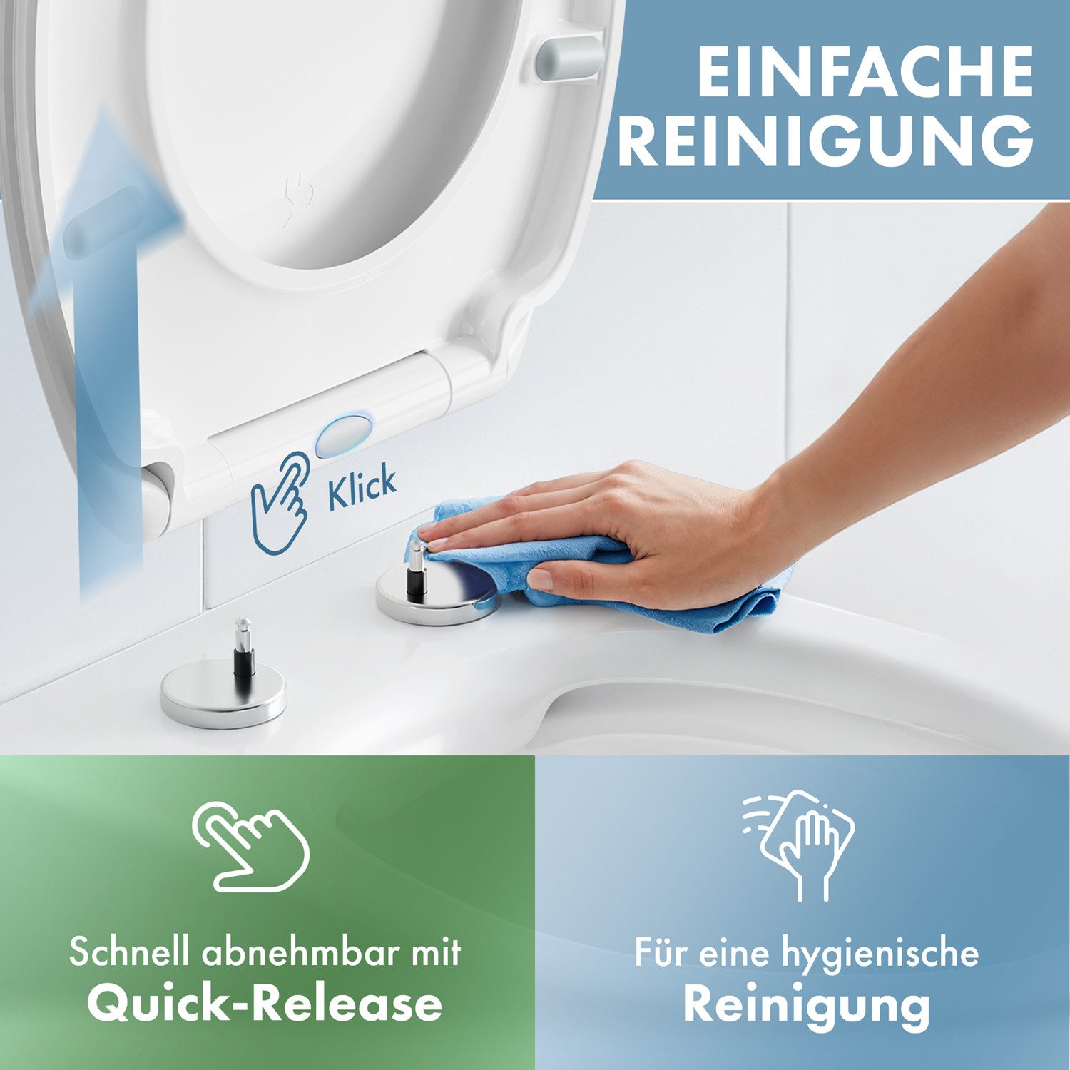 DomuSPA WC-Sitz Toilettendeckel mit Absenkautomatik – antibakterieller WC Sitz (Inkl. Installationsschablone), mit Quick-Release, auch als Kindersitz erhältlich