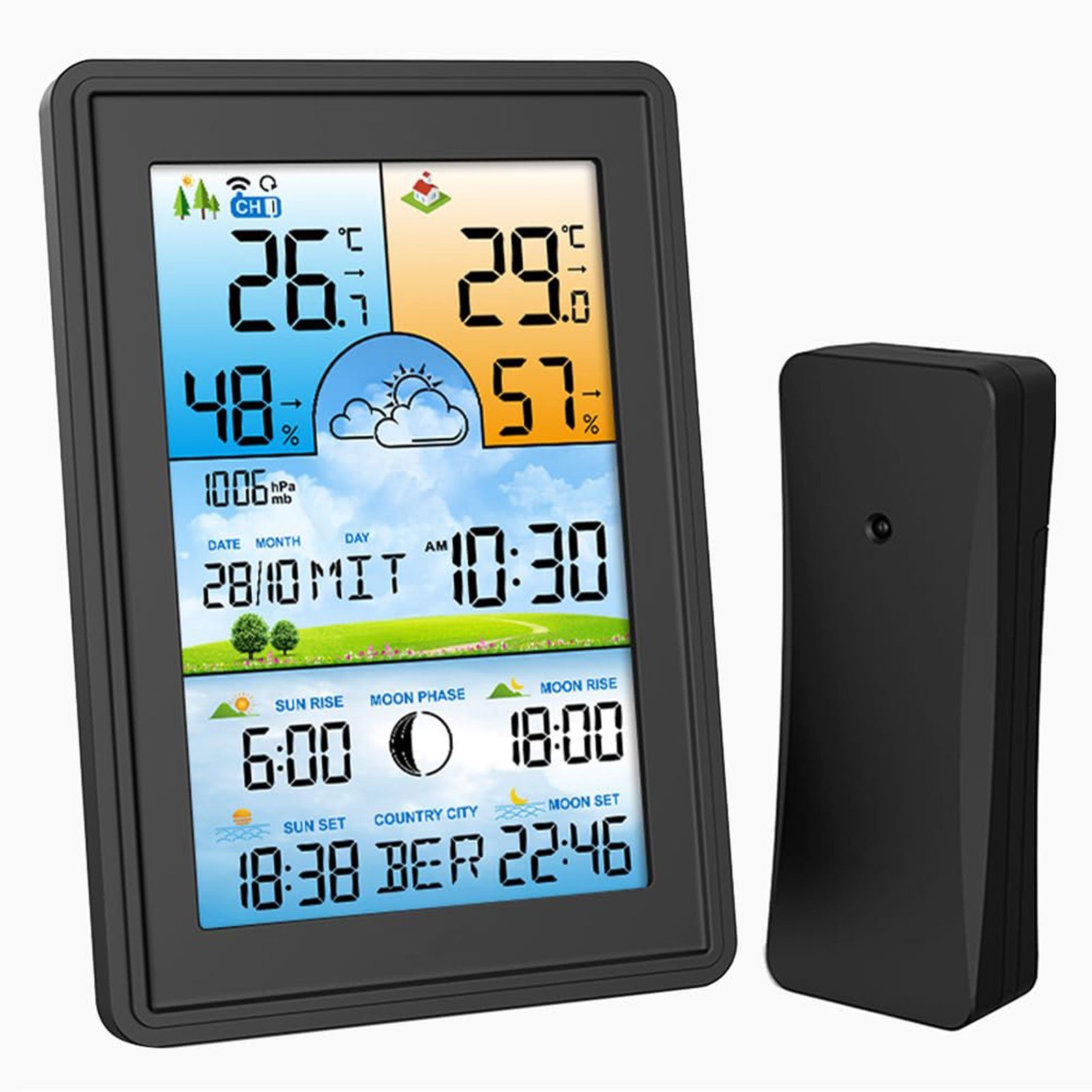 Thermo-Hygrometer 5 Wettervorhersage, Ladekabel für Thermometer Aufzeichnung mit OKWISH und Digitales Temperatur und Raumthermometer Raumklima-Indikator ohne Temperaturanzeige Wetterstation Sensor 1 Funk, Batterie, Luftfeuchtigkeitmessgerät mit