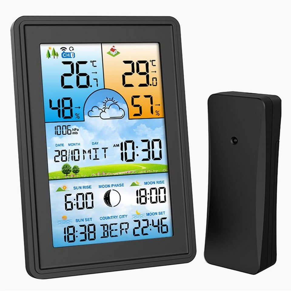 OKWISH Raumthermometer Temperaturanzeige Thermo-Hygrometer Thermometer  Wetterstation Funk, 1 Sensor mit Aufzeichnung und Raumklima-Indikator 5  Wettervorhersage, Digitales Temperatur und Luftfeuchtigkeitmessgerät ohne  Batterie, mit Ladekabel für