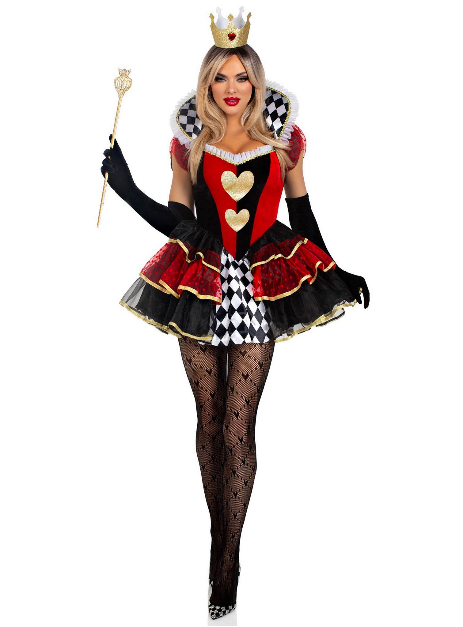 Leg Avenue Prinzessin-Kostüm Herzkönigin Kleid - Halloween Kostüm Damen, Körperbetont geschnittenes Kostüm der Königin aus dem Wunderland